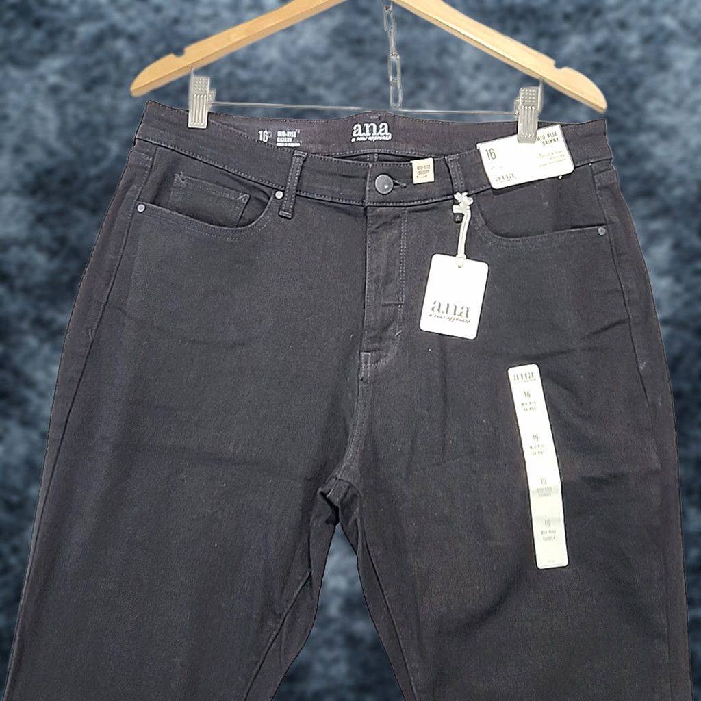 Denime A.N.A Jeans Women's Size 16 Black Mid Rise Skinny Denim 5-Pocket Stretch Seat Zipper Button Comfortable Size 38" / US 16 / IT 52 - 1 Thumbnail