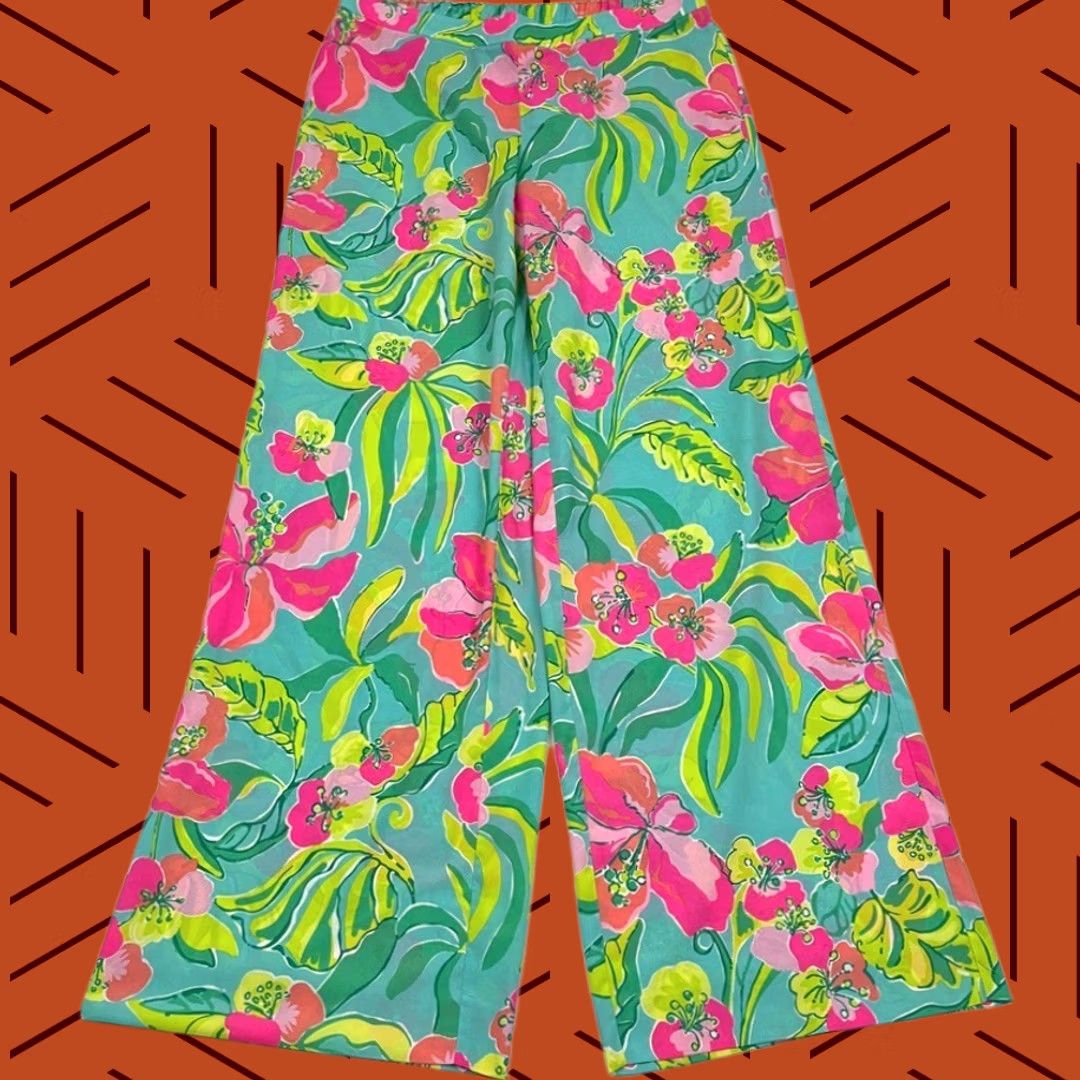 Lilly Pulitzer Lilly Pulitzer Middleton Palazzo Pants Womens L W34 I34 Floral Tropical Wide-Leg Front Flat Front Dress Pants Vintage? No Size 36" / US 14 / IT 50 - 1 Thumbnail
