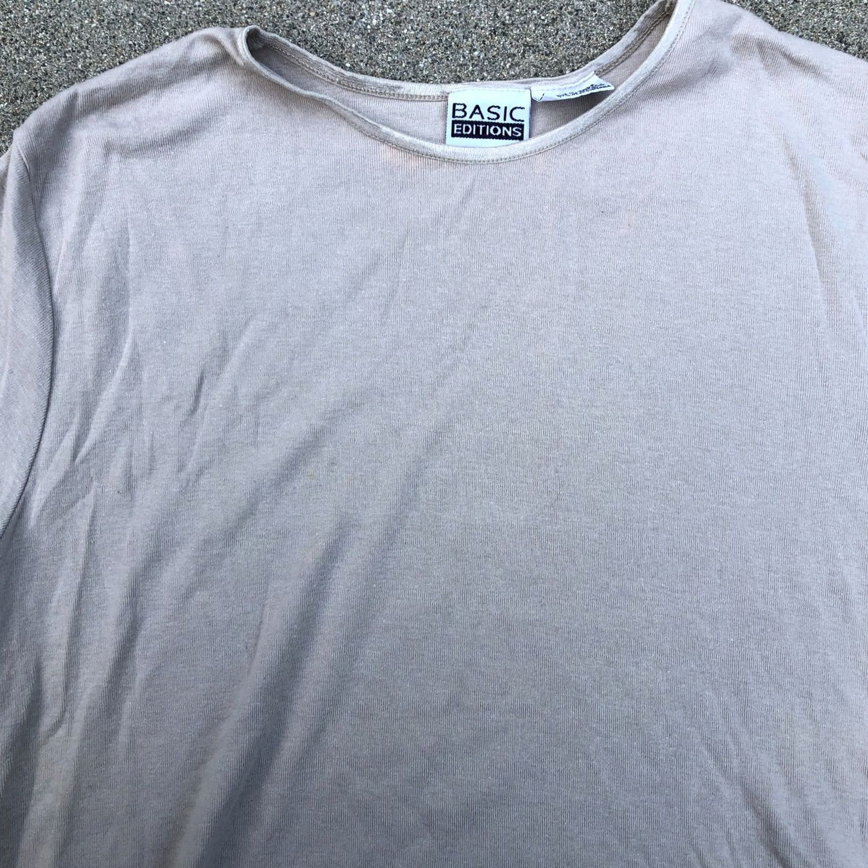 Basic Editions VINTAGE BASIC EDITIONS T Shirt Women's LARGE Short Sleeve Beige 100% Cotton Size L / US 10 / IT 46 - 2 Thumbnail
