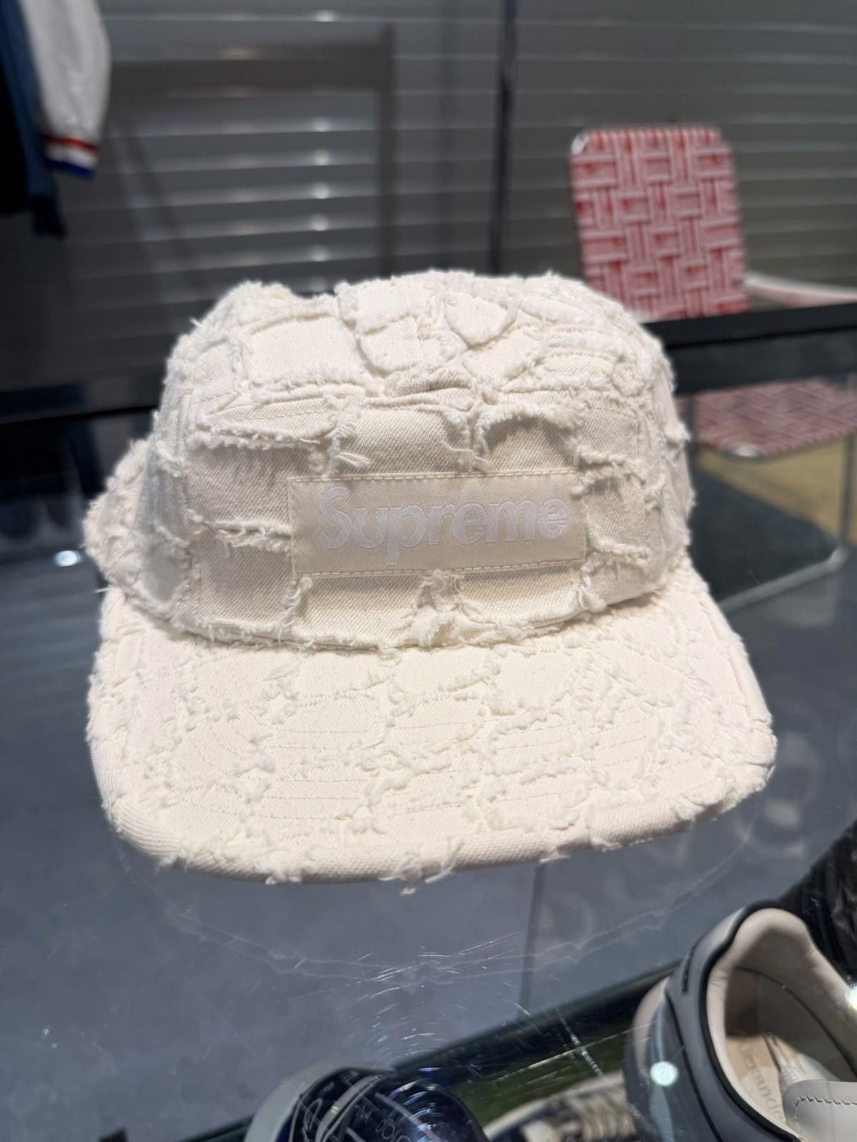 Supreme Supreme Mens Cream Frayed Croc Denim Adjustable Hat Cap NEW Size ONE SIZE - 4 Thumbnail