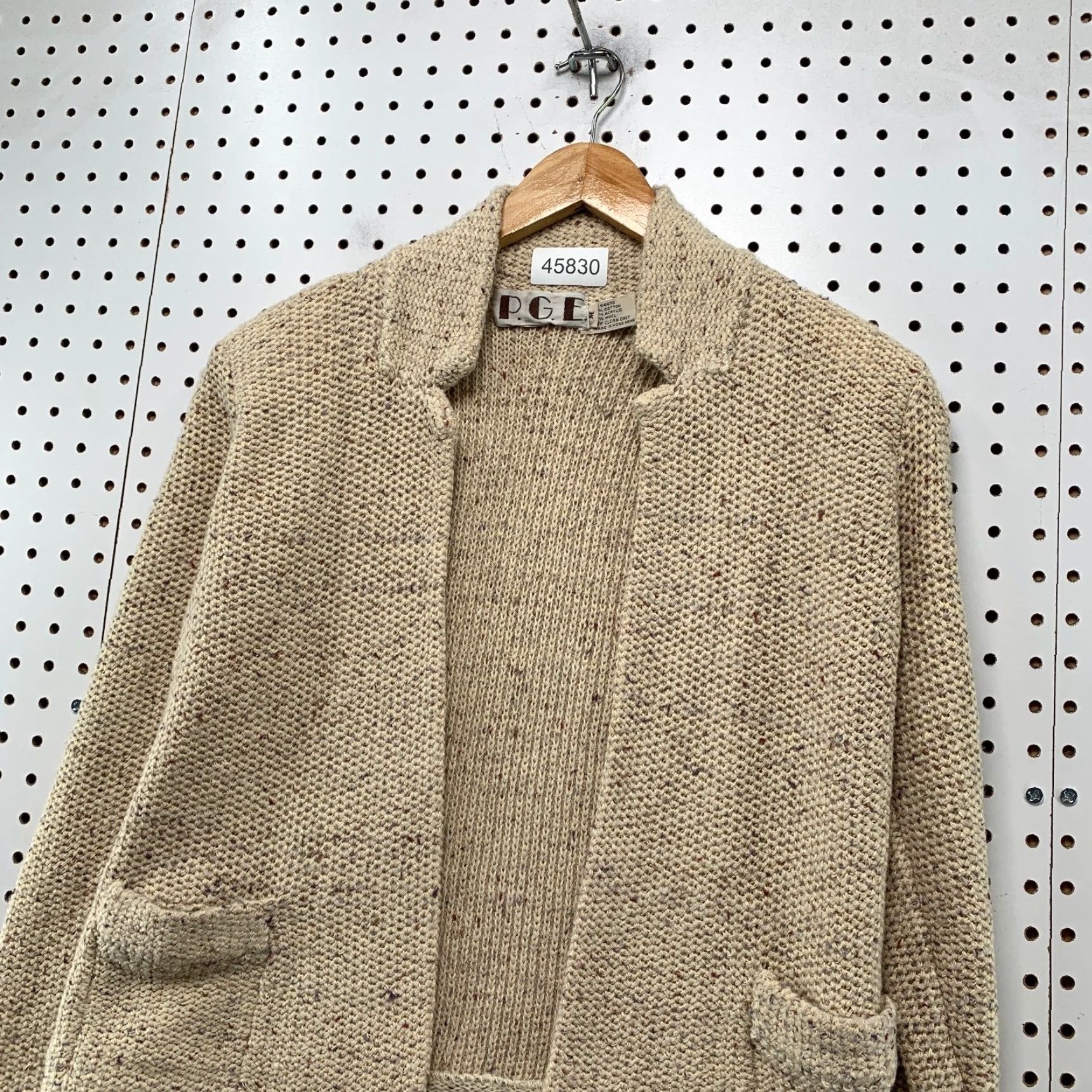 Vintage VINTAGE P.G.E Wool Cardigan Sweater Womens Medium Beige Knit Open Pockets Size M / US 6-8 / IT 42-44 - 3 Thumbnail