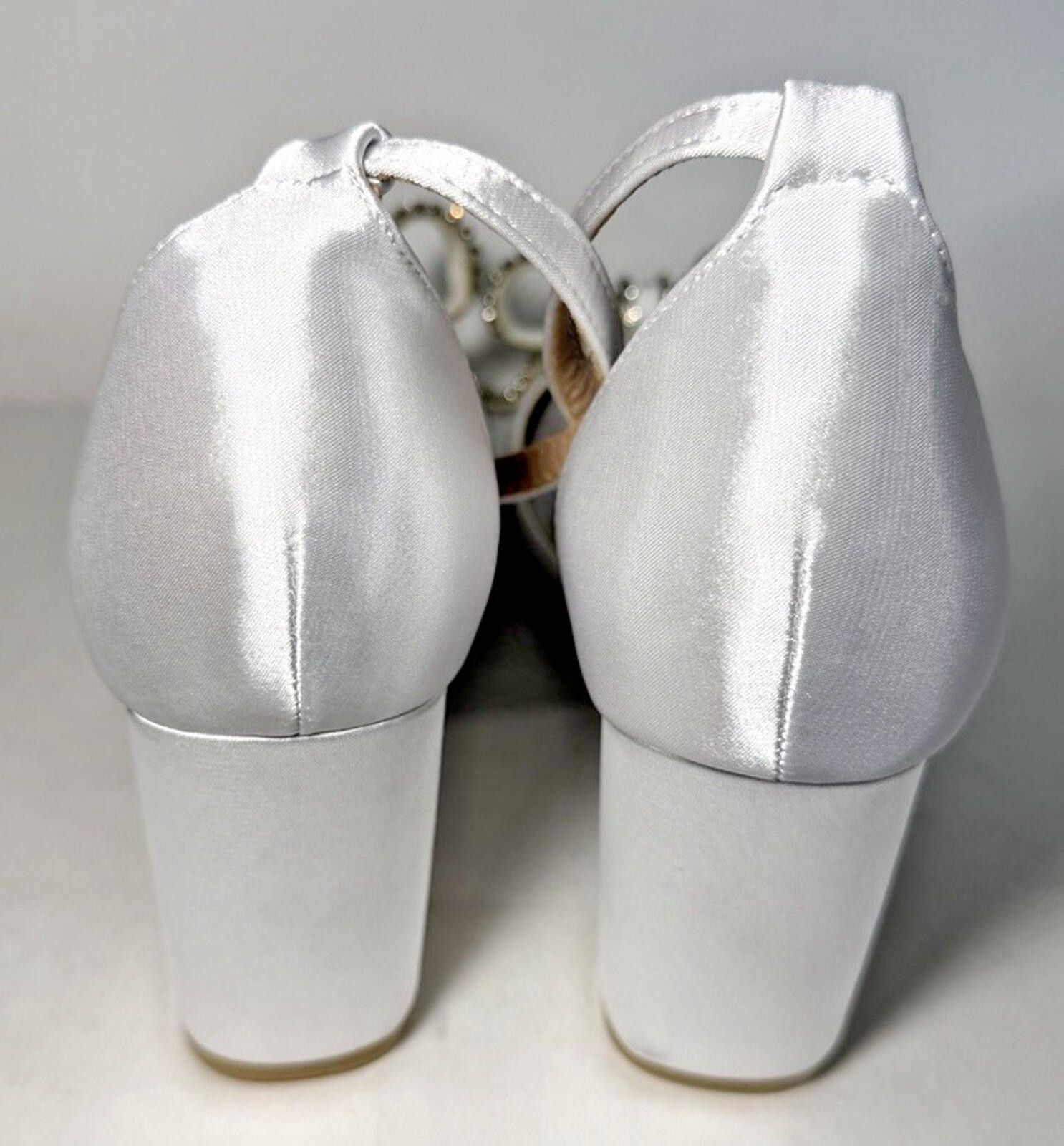 Shein Pointed Toe Heel Ankle Strap Wedge Heel Crystal Bow White Size US 10 / IT 40 - 3 Thumbnail