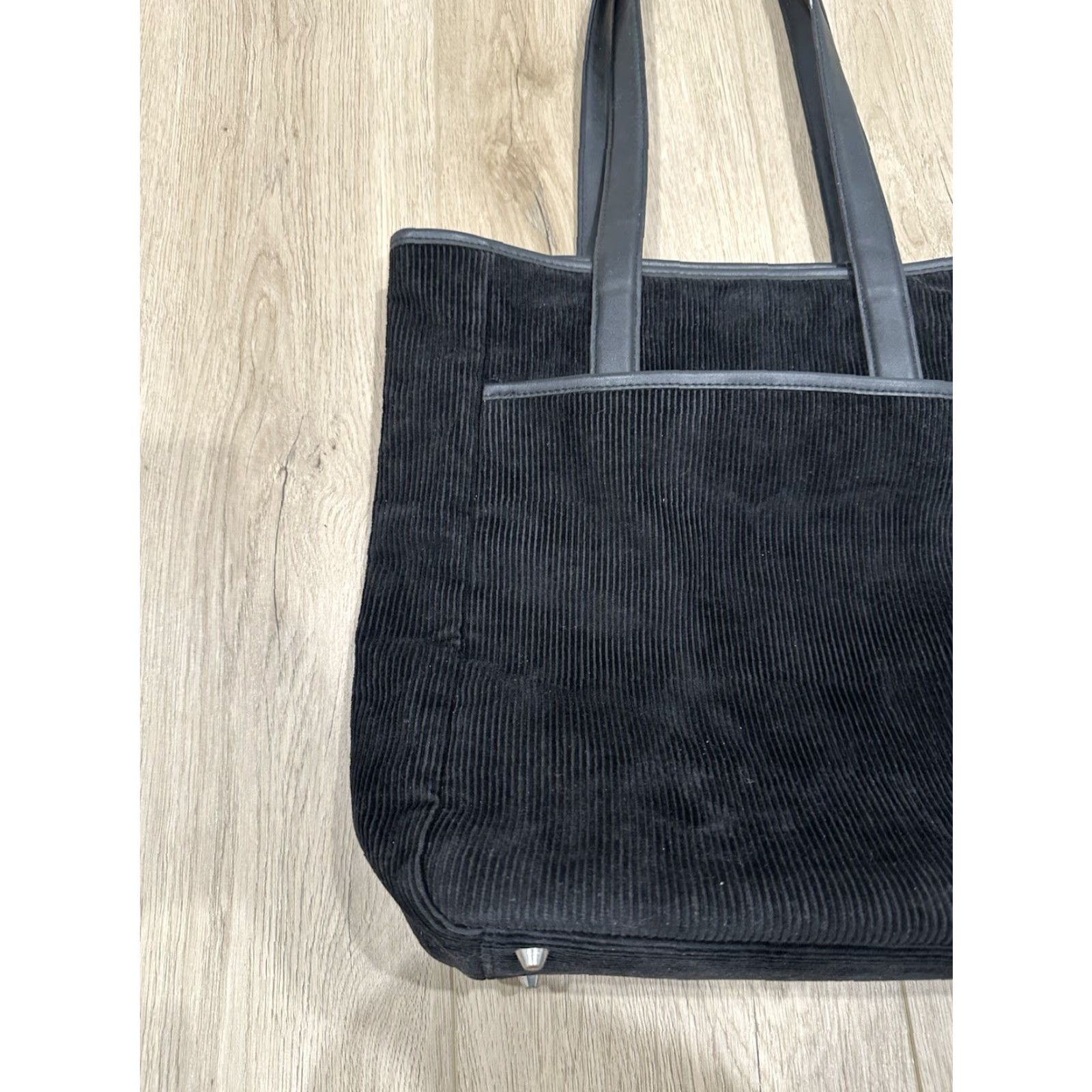 Max Mara Max Mara Black Corduroy Leather Trimmed Tote Shoulder Hand Bag Purse Size ONE SIZE - 3 Thumbnail