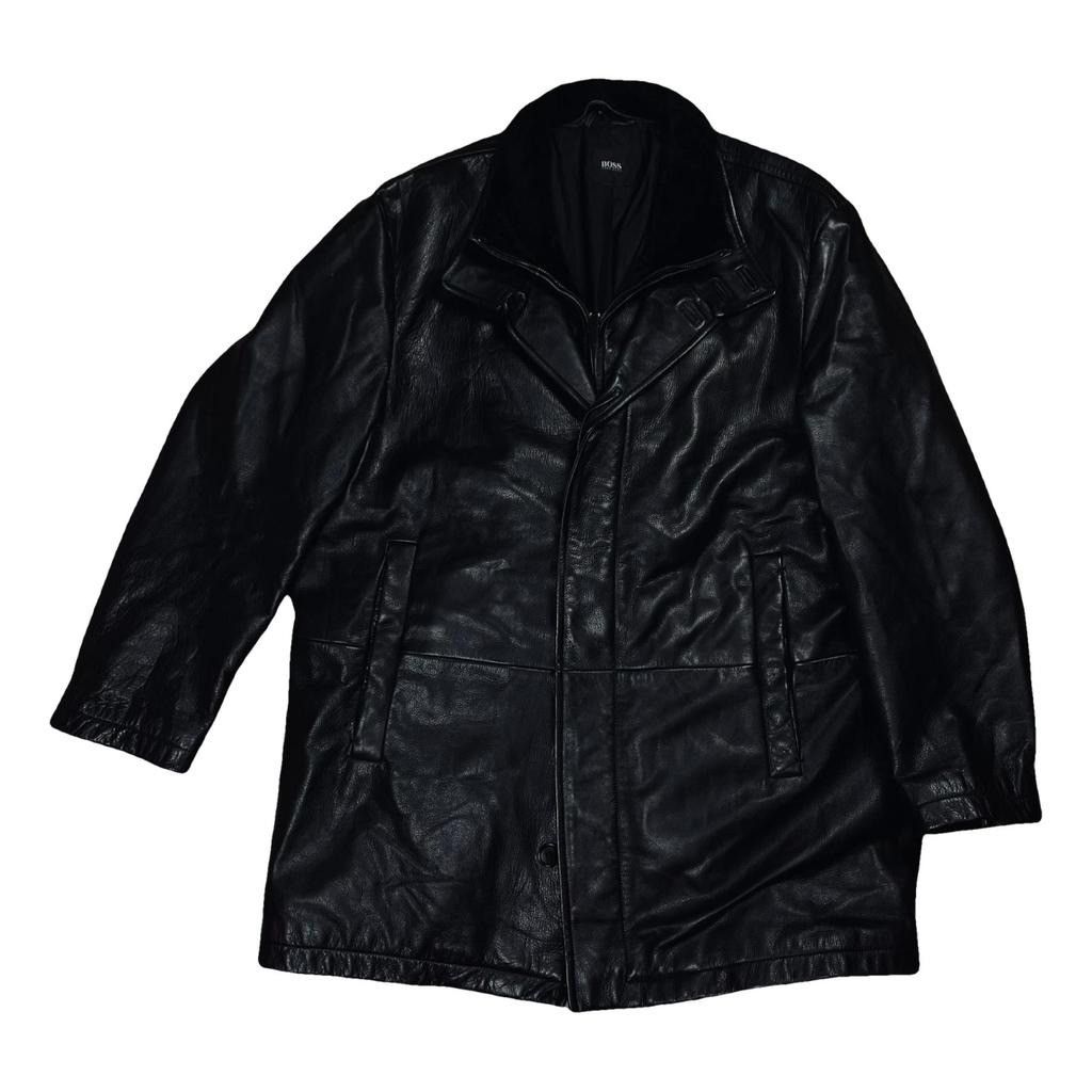 image of Hugo Boss Leather Coat in Black, Men's (Size Large)