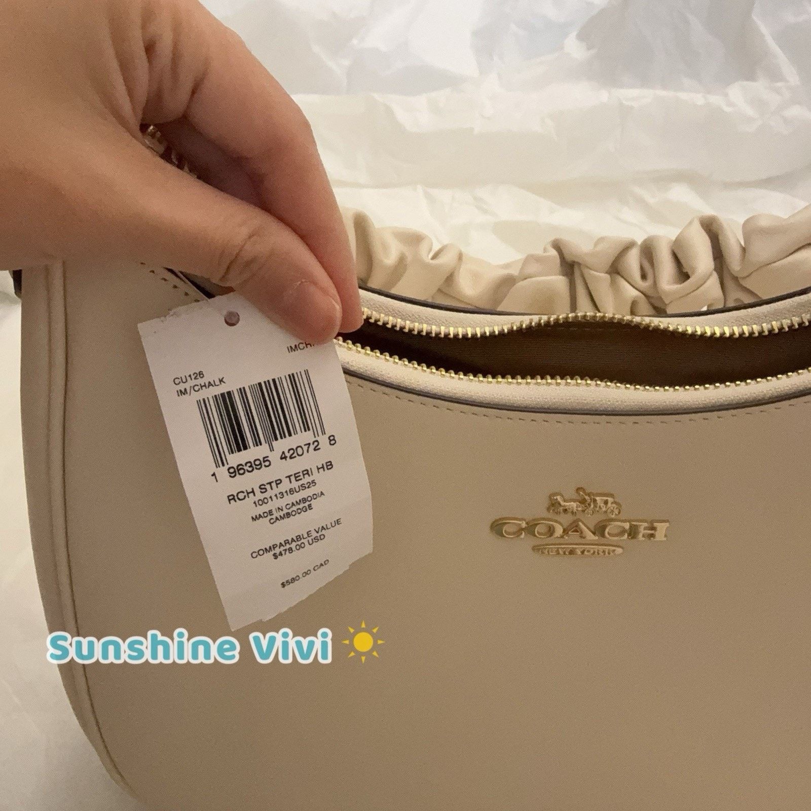 Coach NWT Coach Teri Hobo Bag Handbag Leather CU126 Gold /Chalk Size ONE SIZE - 6 Thumbnail