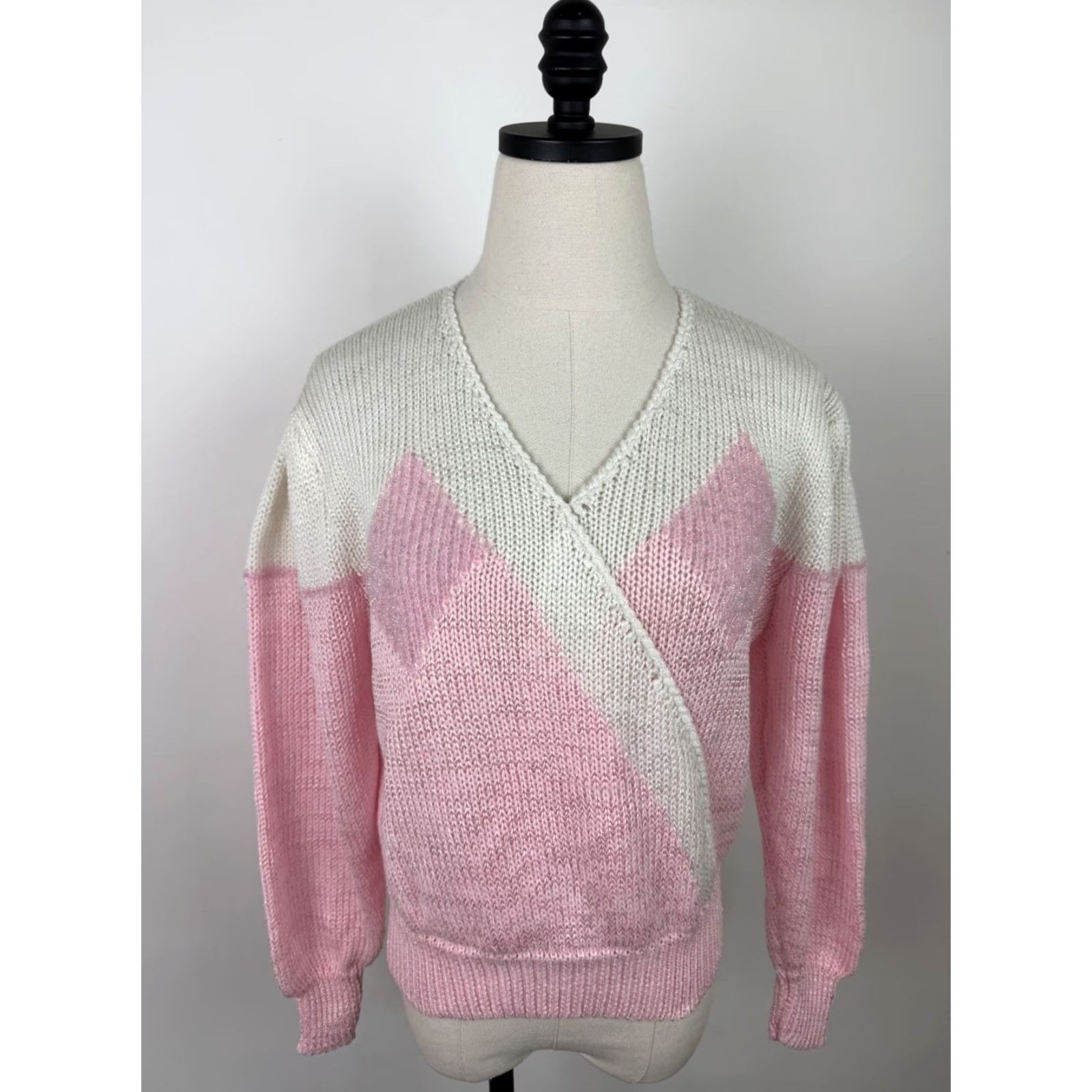 Pinko VINTAGE Charlotte VanHorne Sweater Pink 80s Surplice Knit Diamond Pullover Womens M Size M / US 6-8 / IT 42-44 - 2 Thumbnail
