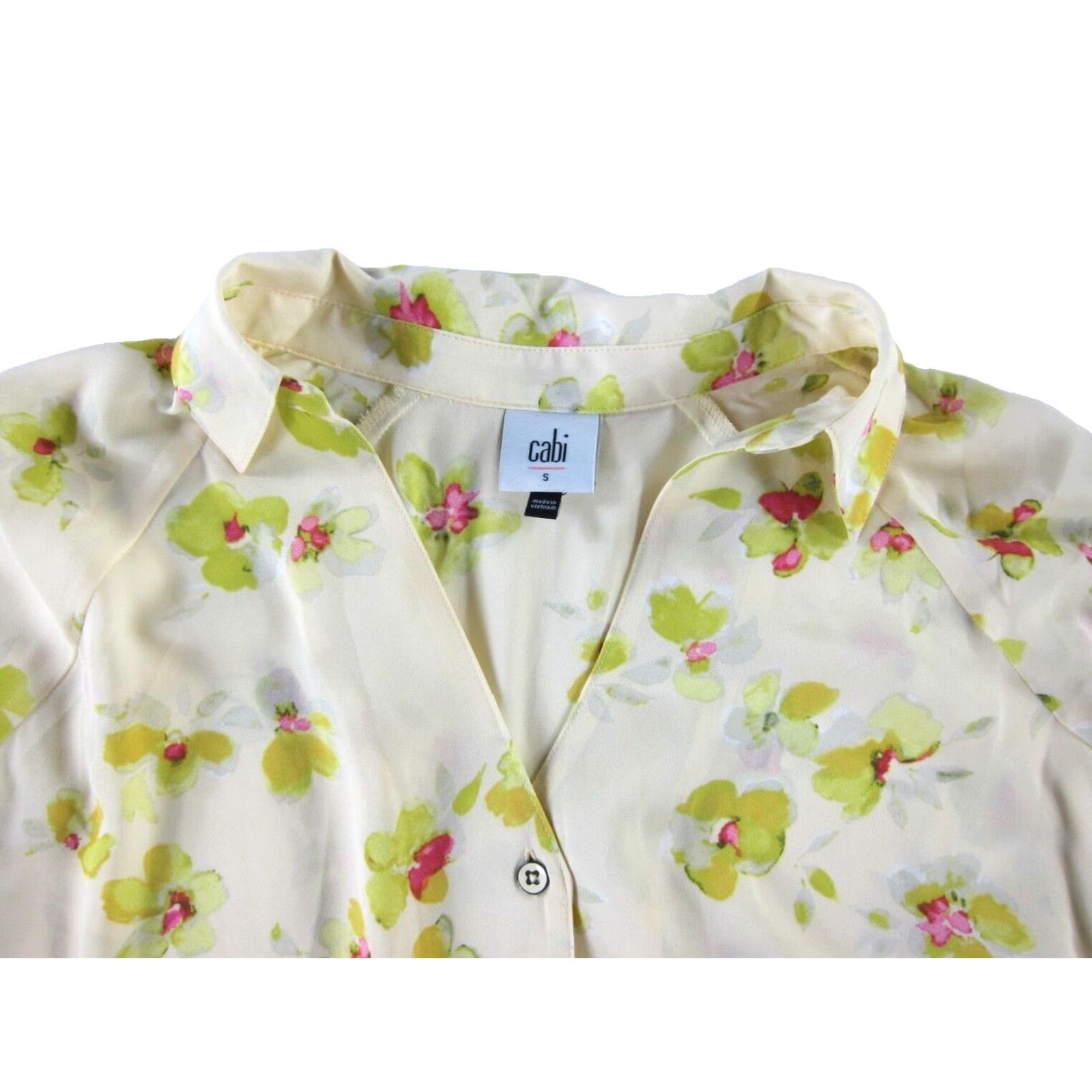 Vintage CAbi Blouse Shirt Floral 3/4 Sleeve Button Down Collar Small Yellow Green Pink Bohemian Flower Women XS-S Size S / US 4 / IT 40 - 3 Thumbnail