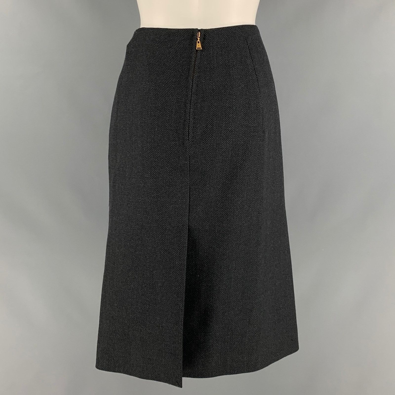 Louis Vuitton LOUIS VUITTON Wool Polyester Herringbone Pencil Mid-Calf Size 30" / US 8 / IT 44 - 3 Thumbnail
