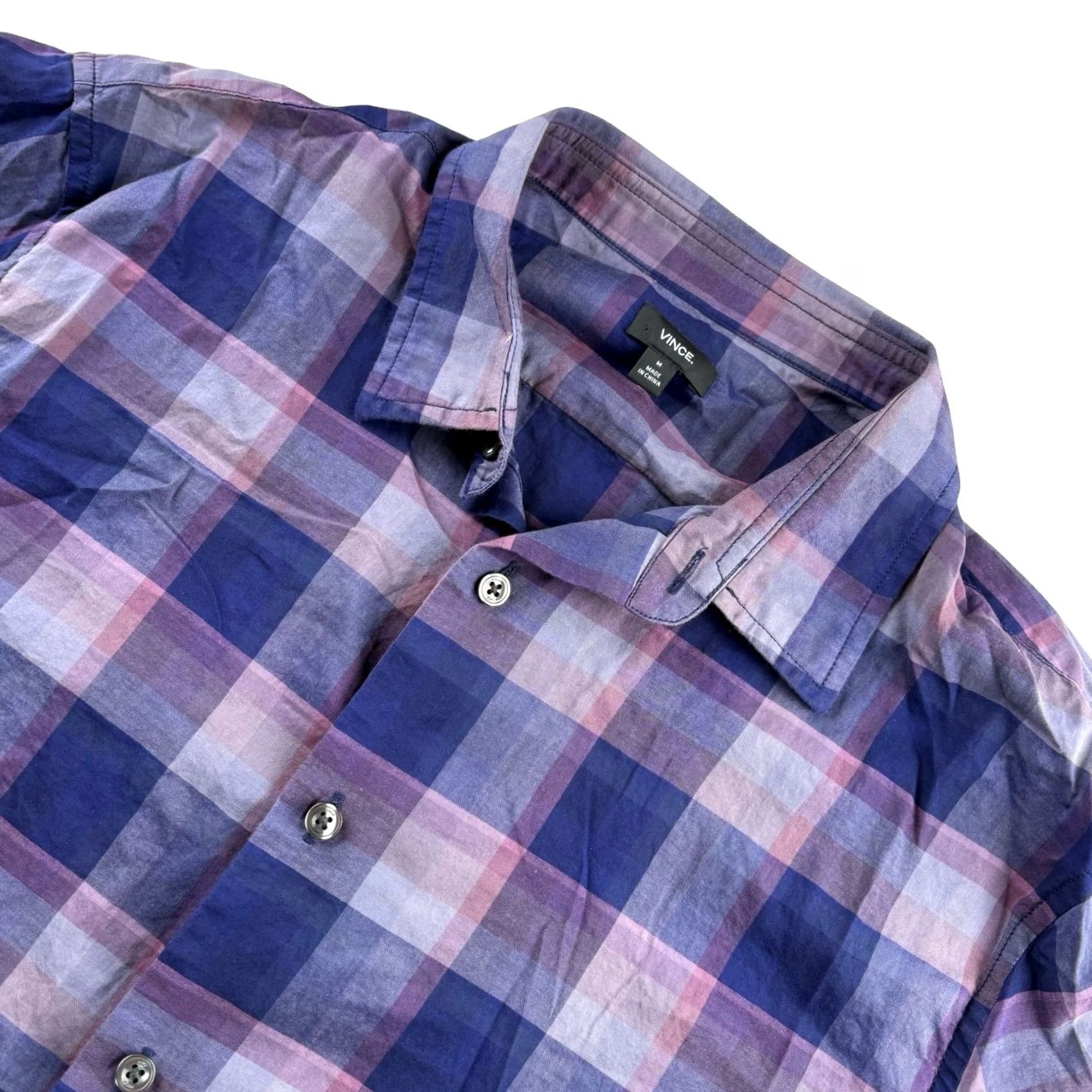 Vince Vince Men’s Shirt Plaid Button-Down 100% Cotton Purple Medium Size US M / EU 48-50 / 2 - 2 Thumbnail
