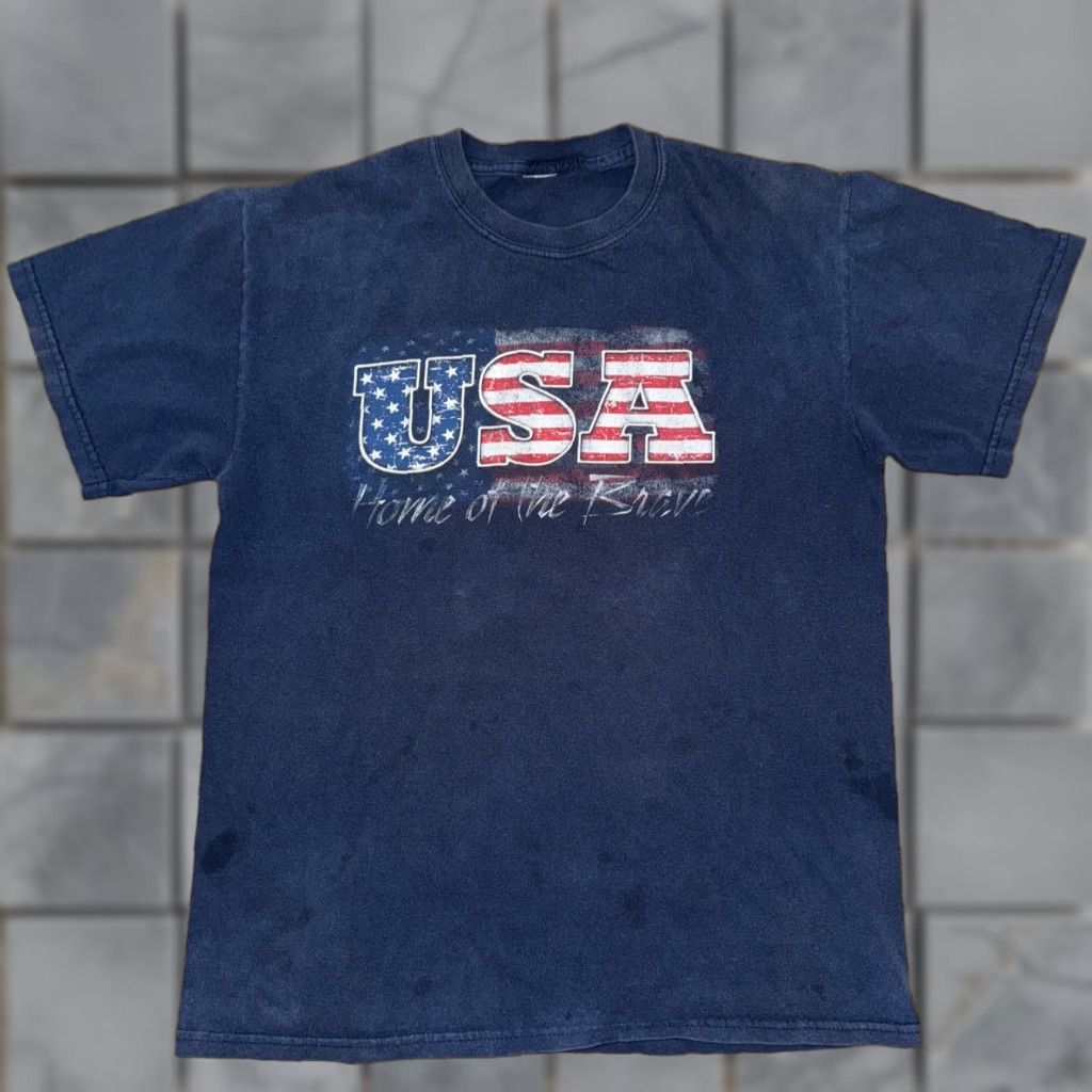 Vintage VINTAGE USA Home of the Brave T-Shirt Men Medium Navy Blue 20x25 M & M Shirt Size US M / EU 48-50 / 2 - 1 Thumbnail