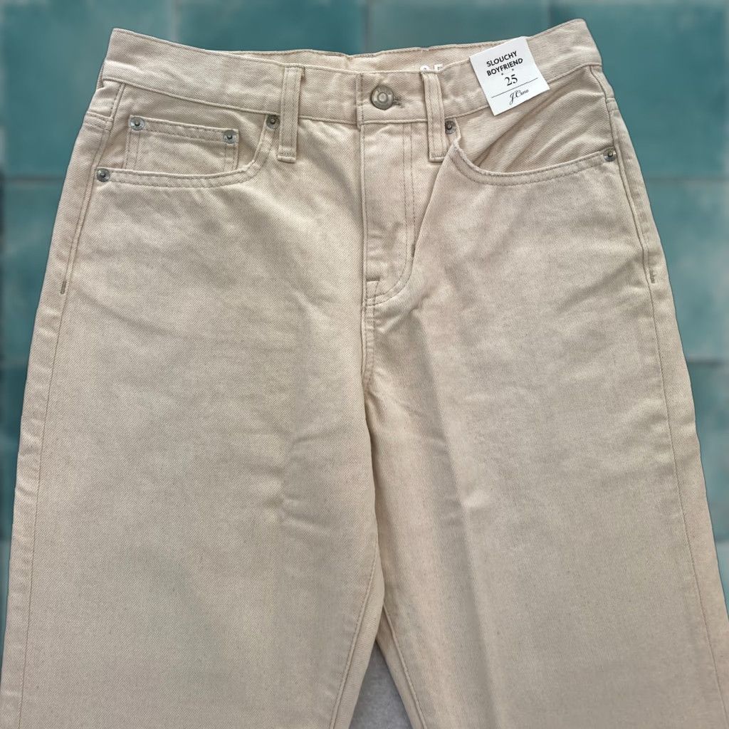J.Crew J.CREW Jeans Slouchy Boyfriend 25 Beige Denim Ankle Crop Women Regular Rise High Straight Leg 5-Pocket Distressed No Size 42" / US 20 - 1 Thumbnail