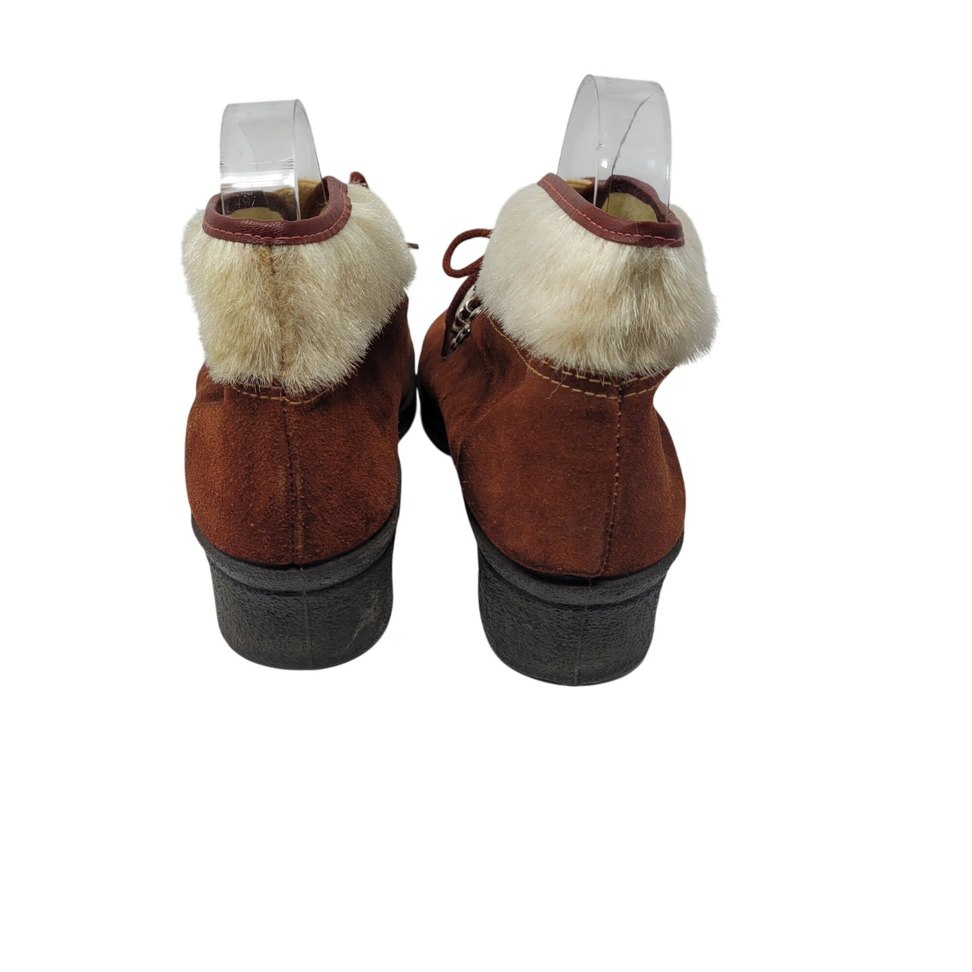 Vintage Vtg Italian Snow Boots Rust Suede Cream Faux Fur Lace-Up Ank Size US 6 / IT 36 - 10 Thumbnail