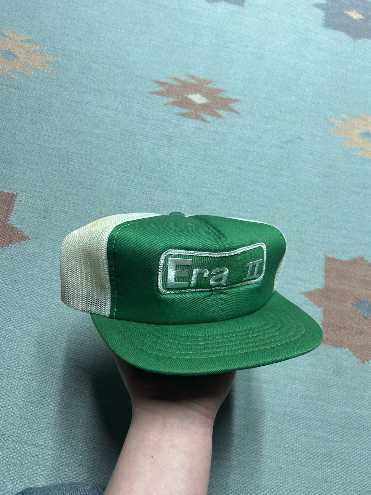 Vintage Vtg trucker hat mesh Era II patch green white 2 tone BROKEN Size ONE SIZE - 1 Thumbnail