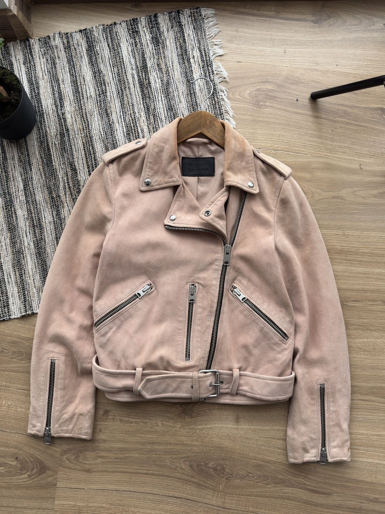 Allsaints ALL SAINTS Powder Pink Suede Balfern Biker Jacket Women’s Size M / US 6-8 / IT 42-44 - 3 Thumbnail