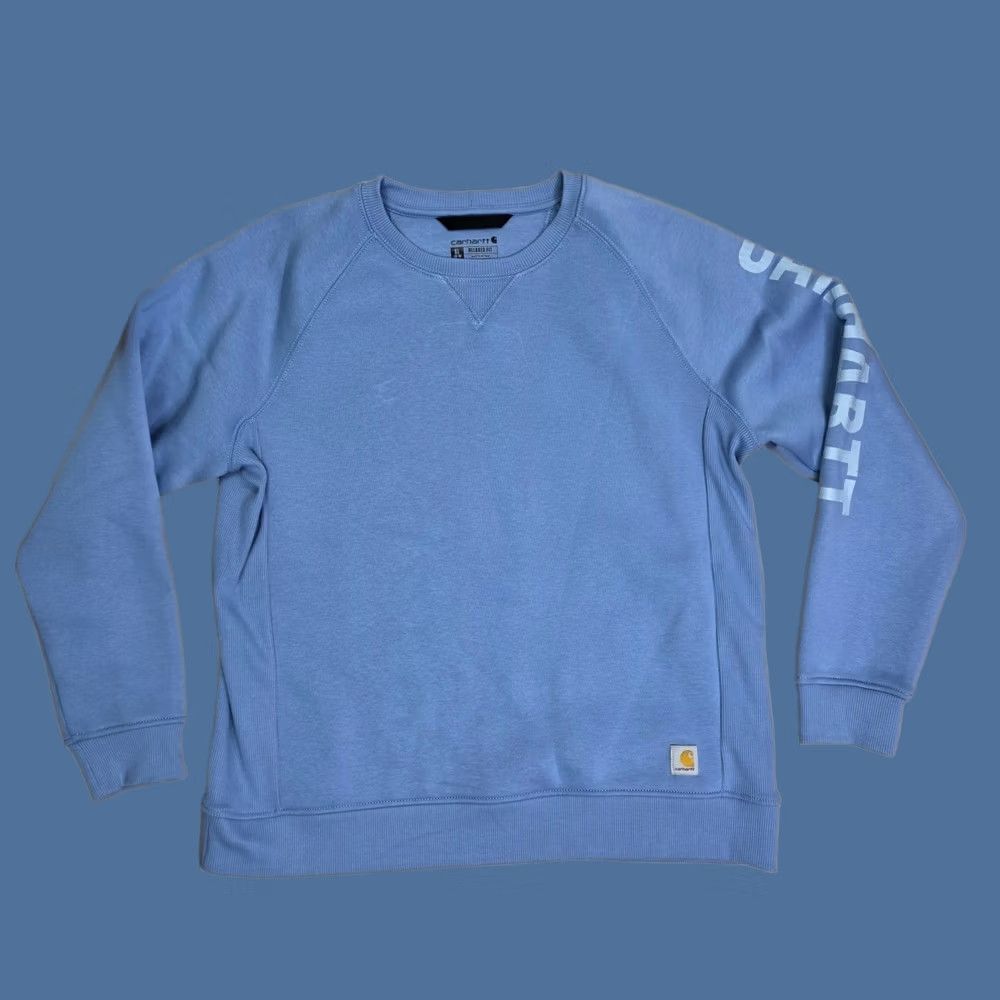 Carhartt Carhartt Relaxed Fit Crewneck Sweatshirt Light Blue Logo XL Sleeve Raglan Pullover Casual Workwear Activewear Unisex Adults Mens Womens Size XL / US 12-14 / IT 48-50 - 1 Thumbnail