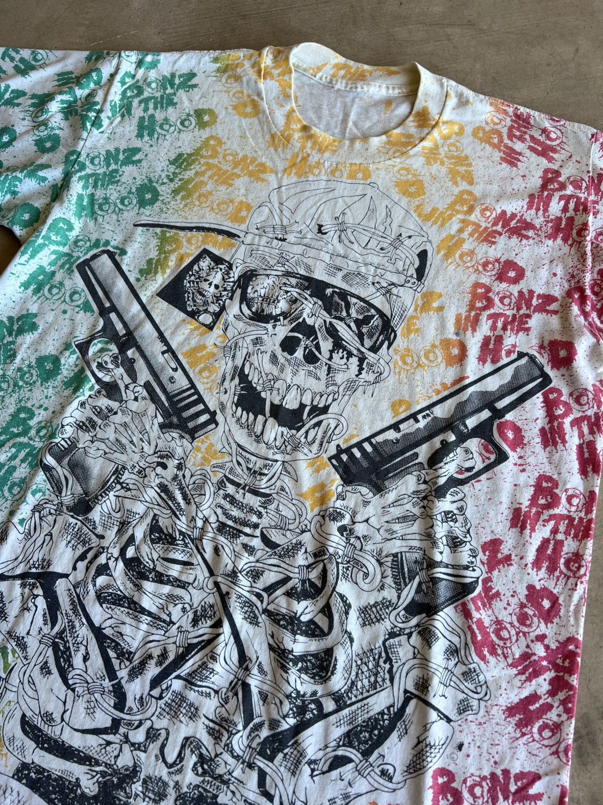 Vintage VINTAGE MORBID RAGS BONZ IN THE HOOD AOP T SHIRT 80s 90s Size US M / EU 48-50 / 2 - 2 Thumbnail
