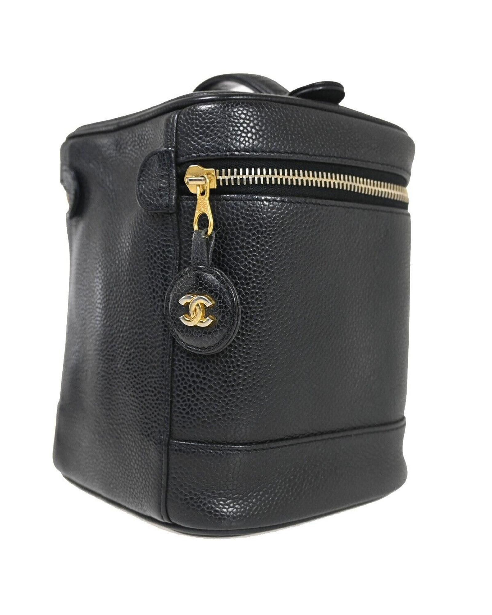 image of Chanel Sophisticated Black Caviar Leather Vanity Hand Bag, Women's