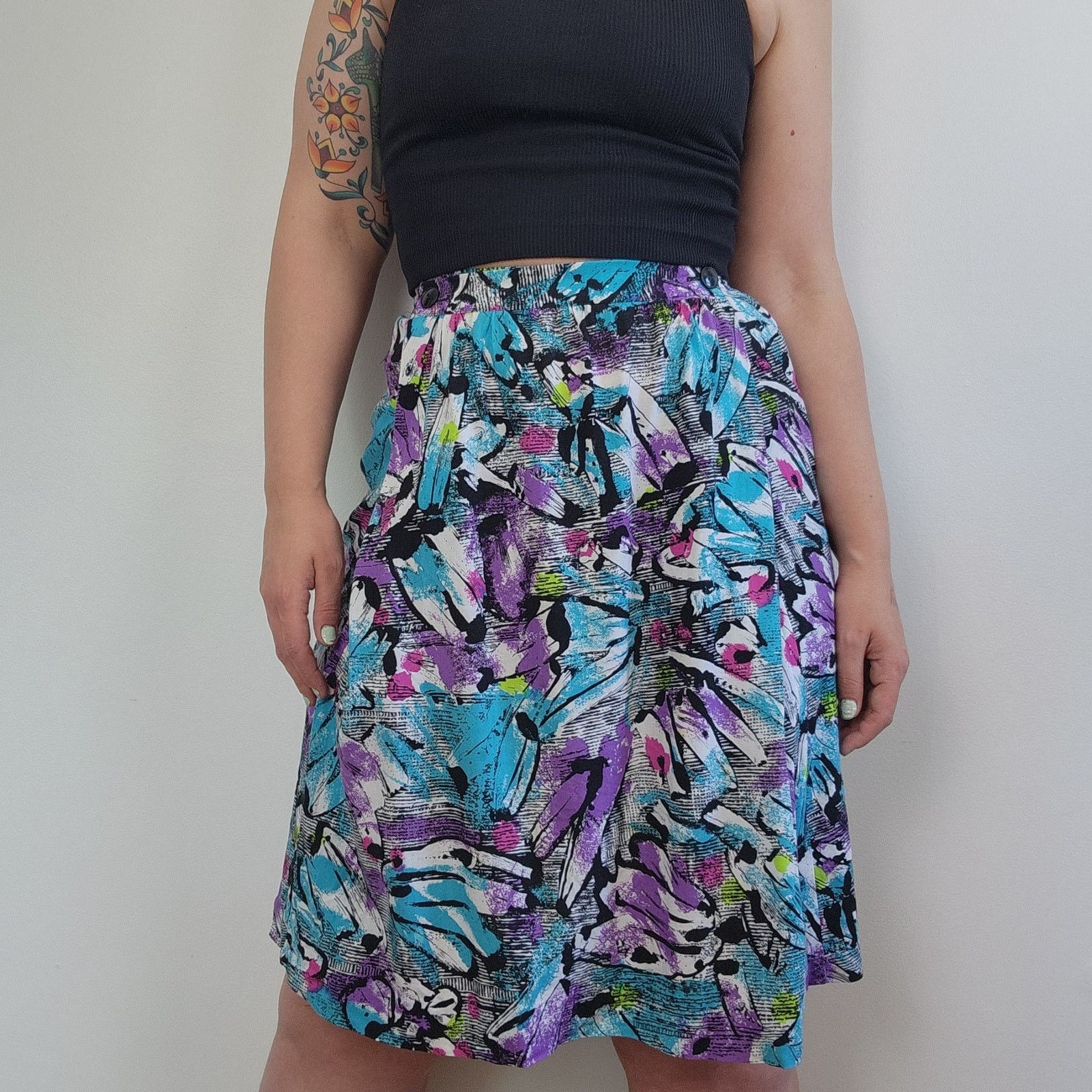 Vintage Bright Abstract Pattern Handmade Skirt M Size 26" / US 2 / IT 38 - 2 Thumbnail