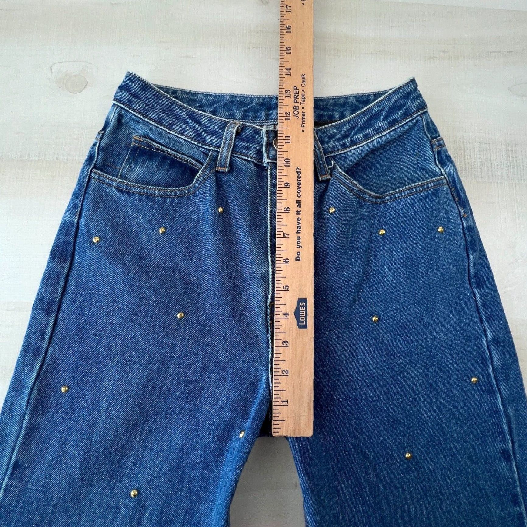 Vintage VINTAGE Frederick's of Hollywood Women Mom Jeans 7 Juniors High Waist Blue Gold Beads Size 28" / US 6 / IT 42 - 6 Thumbnail
