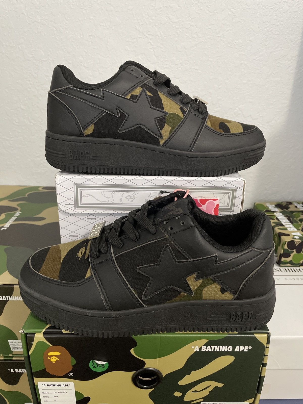 image of 1St Camo Black Bapesta Shoes, Men's (Size 6.5)