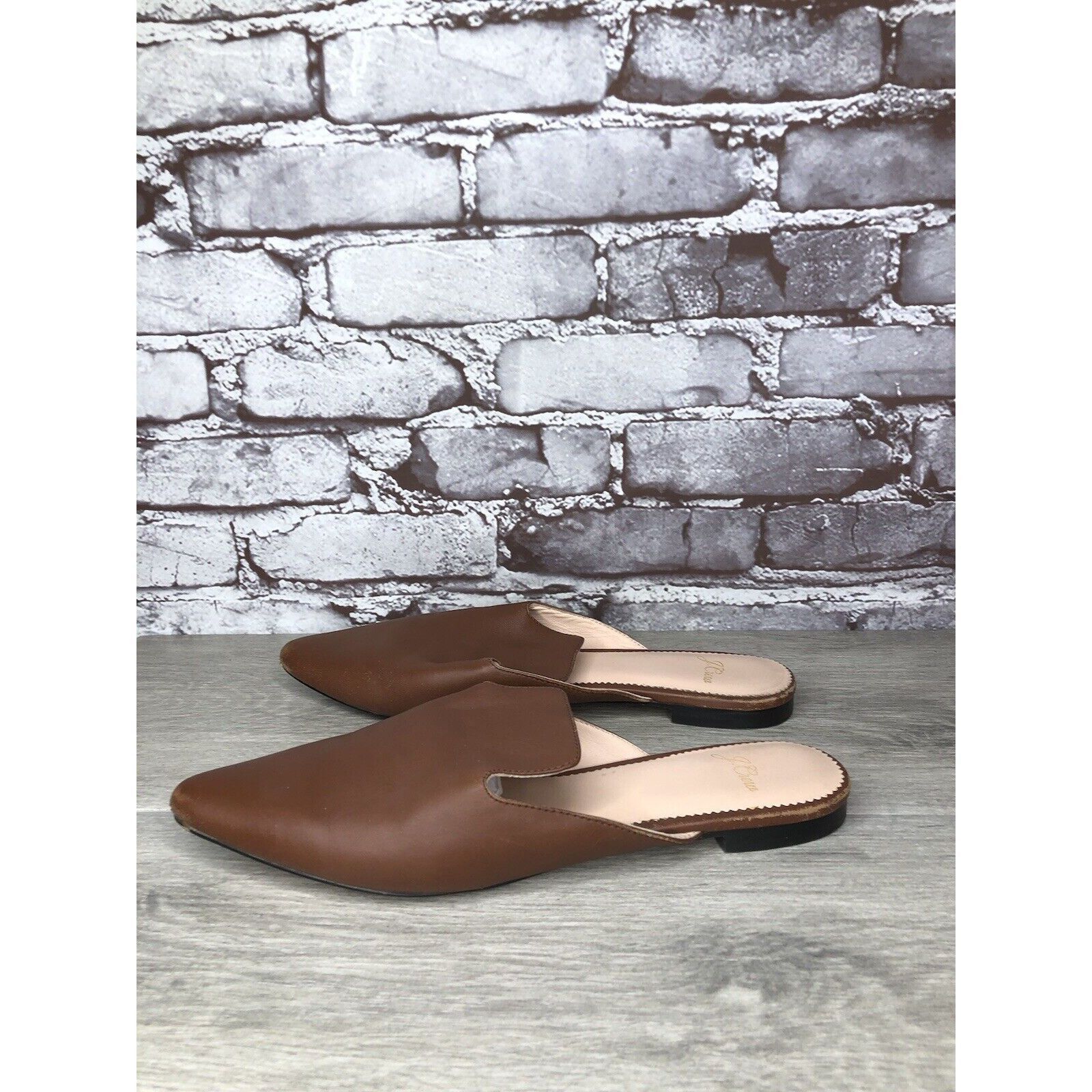 Other J Crew Brown Leather Pointed Toe Slip On Mules Flats Shoes W Size US 8.5 / IT 38.5 - 17 Thumbnail