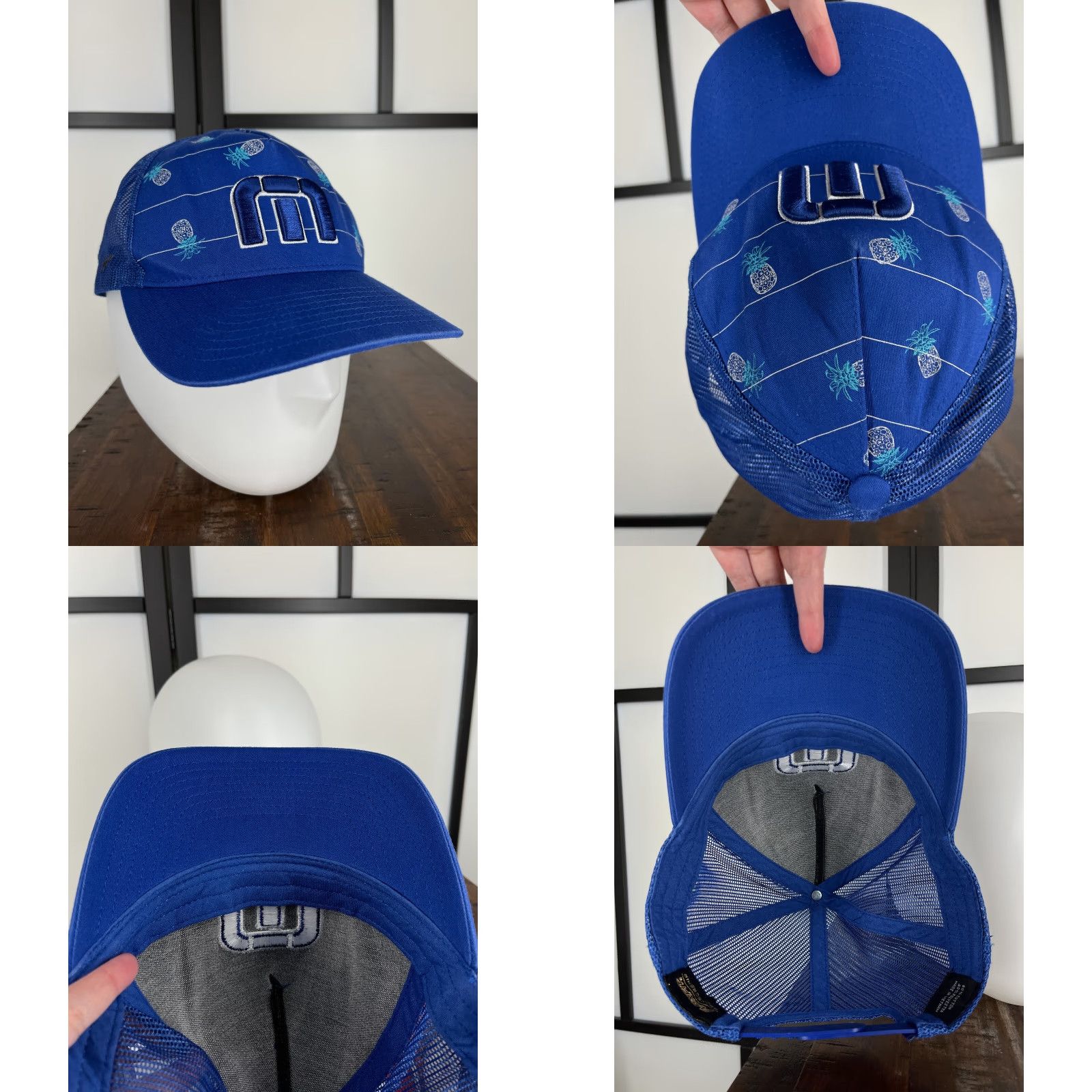 TravisMathew Travis Mathew Hat Cap Snap Back Adult One Size Blue Floral Pineapple All Over Print Golf Hat Mens Size ONE SIZE - 8 Thumbnail