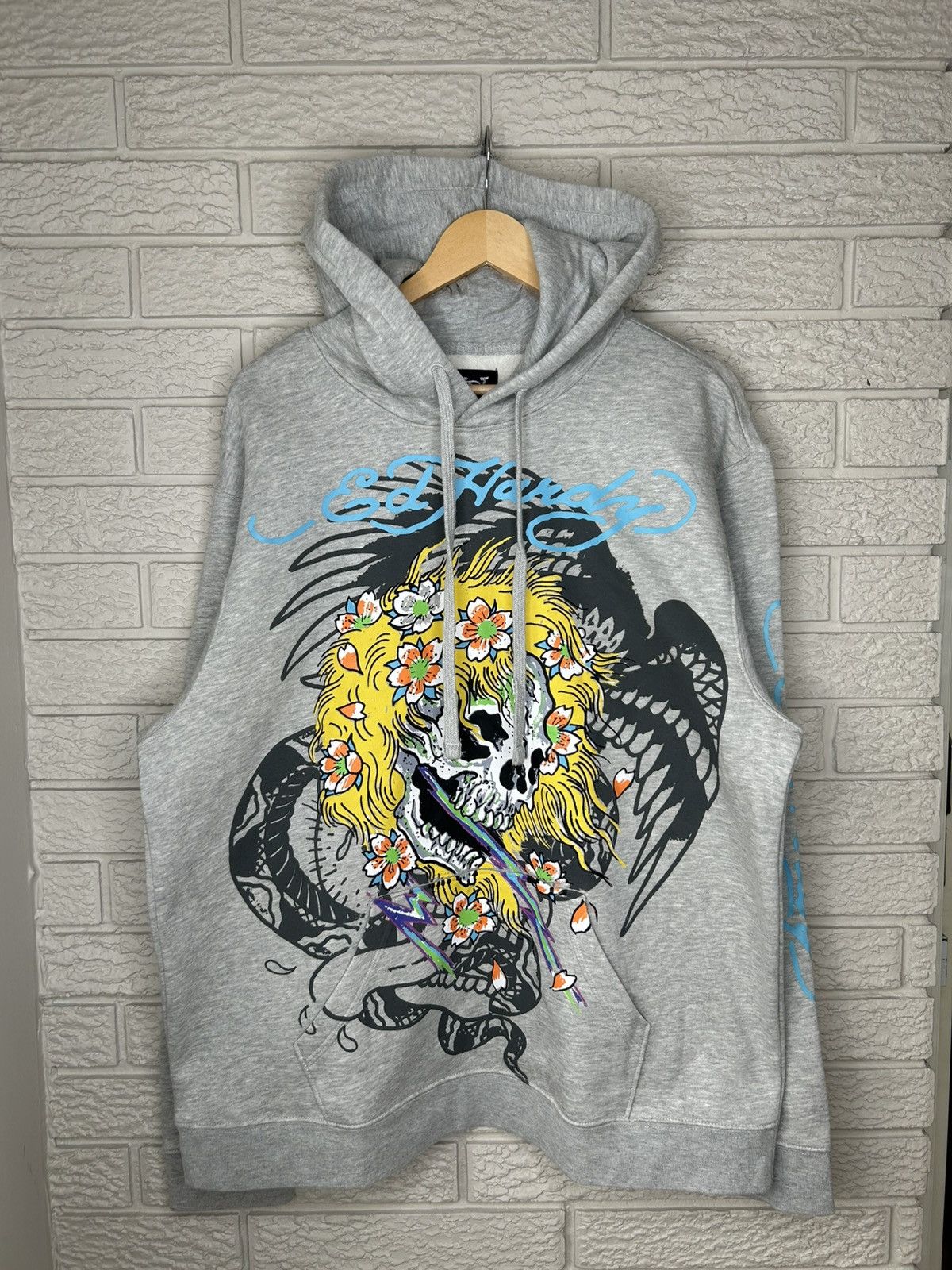 Ed Hardy Skull Heather Grey Hoodie