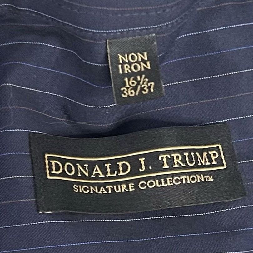 Vintage Donald J Trump Dress Shirt 16.5 36/37 Non Iron Navy Blue Striped 100% Cotton Mens Size 46R - 3 Thumbnail