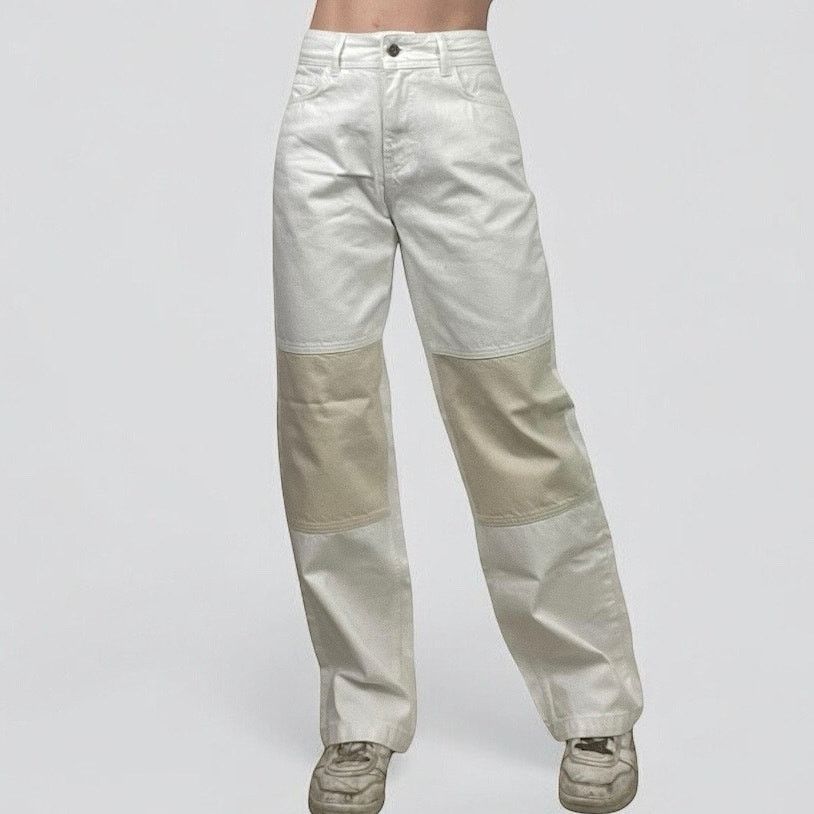 Bdg BDG White & Beige Color Block High Rise Denim Pants Size 25" / US 0 / IT 36 - 1 Thumbnail