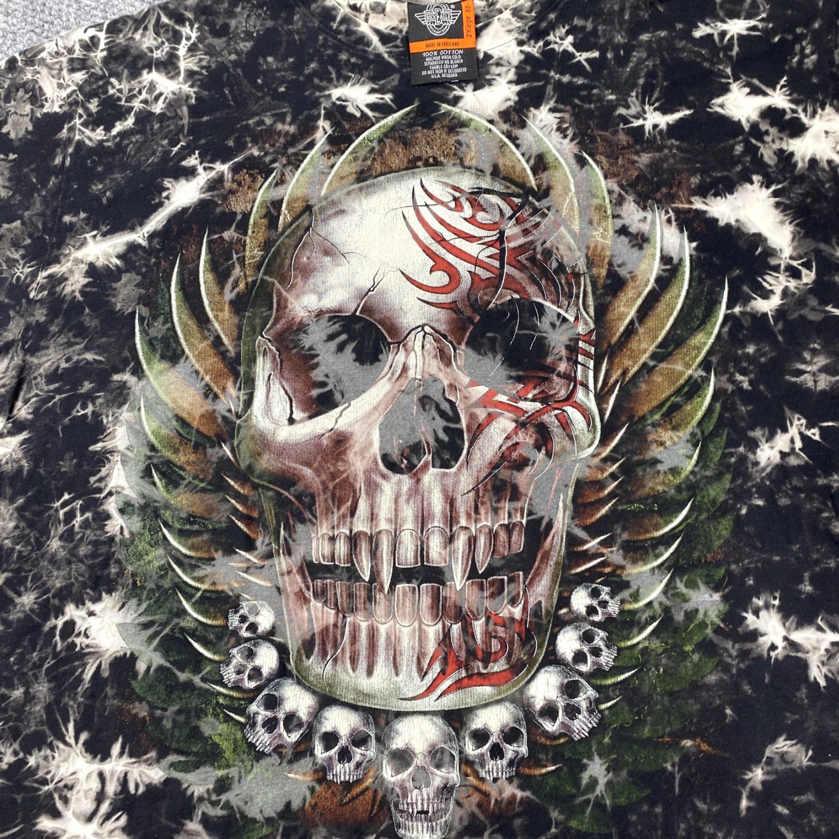 Vintage Rock Eagle Shirt Mens 2XL Black Tie Dye Skull Tribal Graphic All Over Print Size US XXL / EU 58 / 5 - 2 Thumbnail
