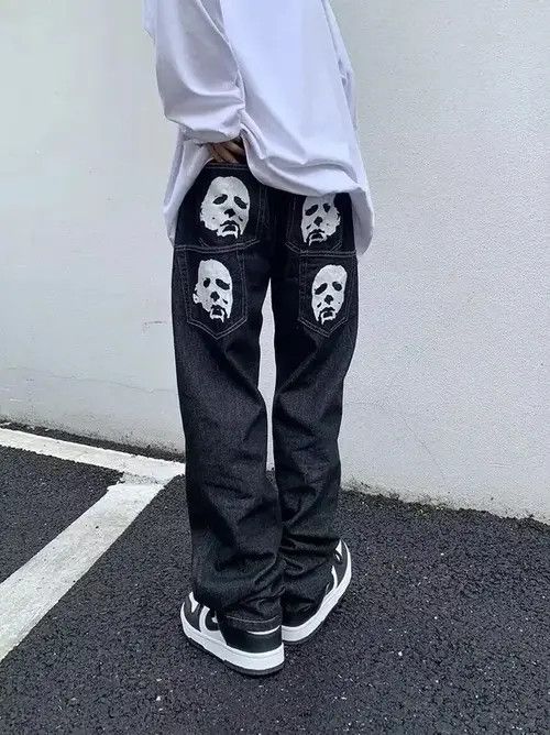 Japanese Brand × Jean Retro washed weird skull print straight jeans Size US 32 / EU 48 - 1 Thumbnail