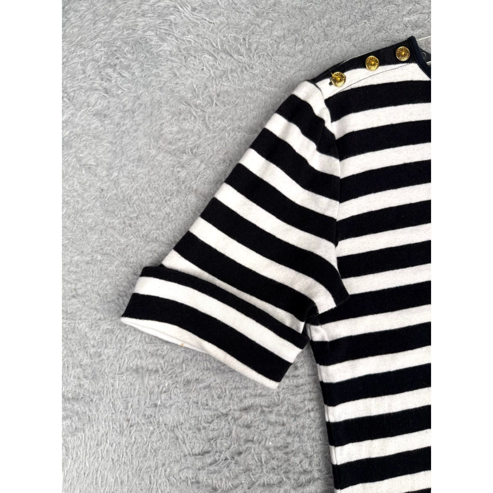 Ralph Lauren Lauren Ralph Lauren Shirt Women Medium Black Striped Casual Round Neck Cotton Sports Size M / US 6-8 / IT 42-44 - 3 Thumbnail