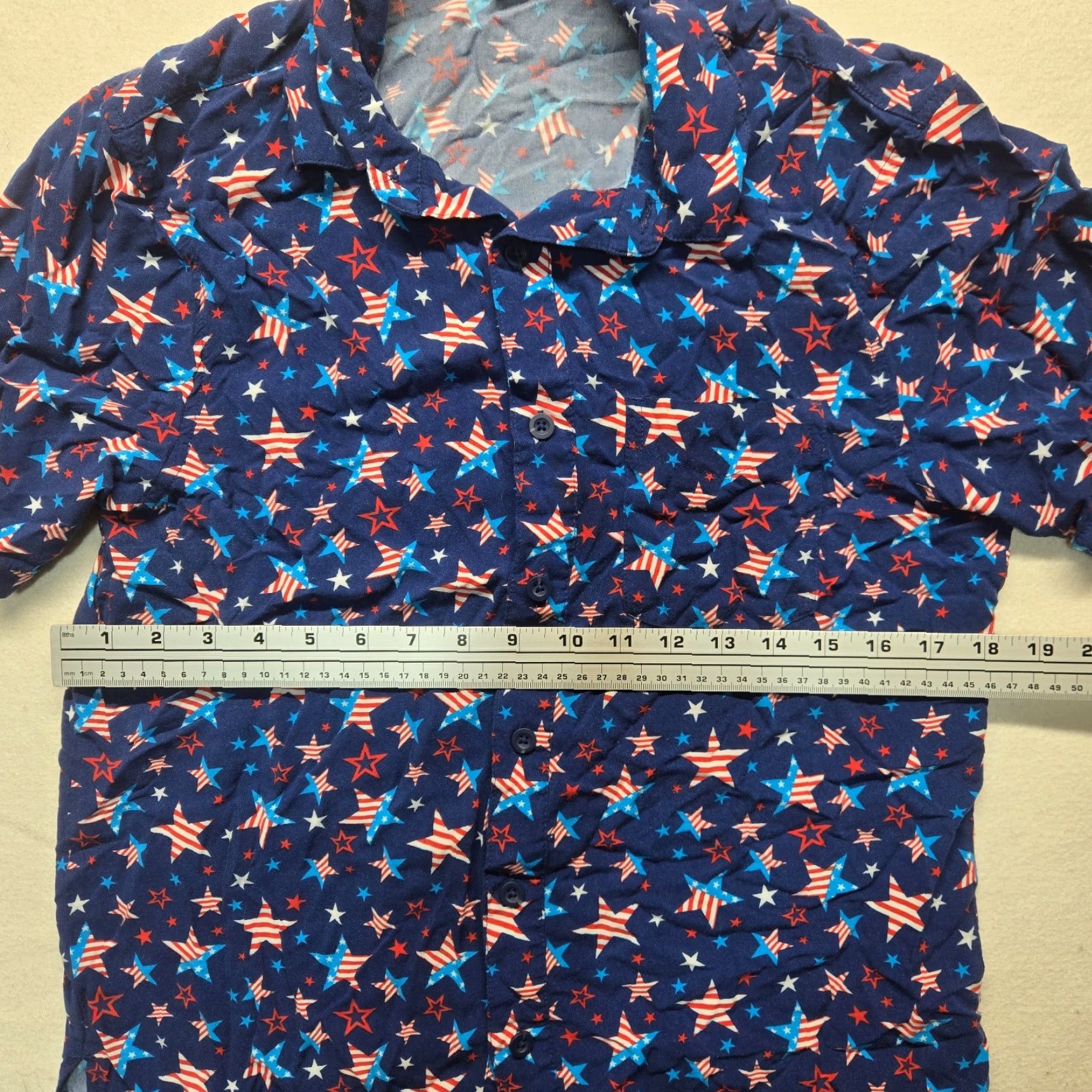 Vintage Orageous USA Stars Stripes Print Button Up Short Sleeve Shirt Men's Small Blue Size US S / EU 44-46 / 1 - 5 Thumbnail