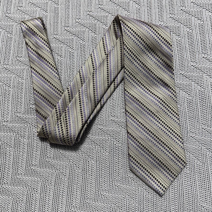 Vintage Vintage Bruno Piattelli silver gray abstract stripe silk tie Size ONE SIZE - 1 Thumbnail