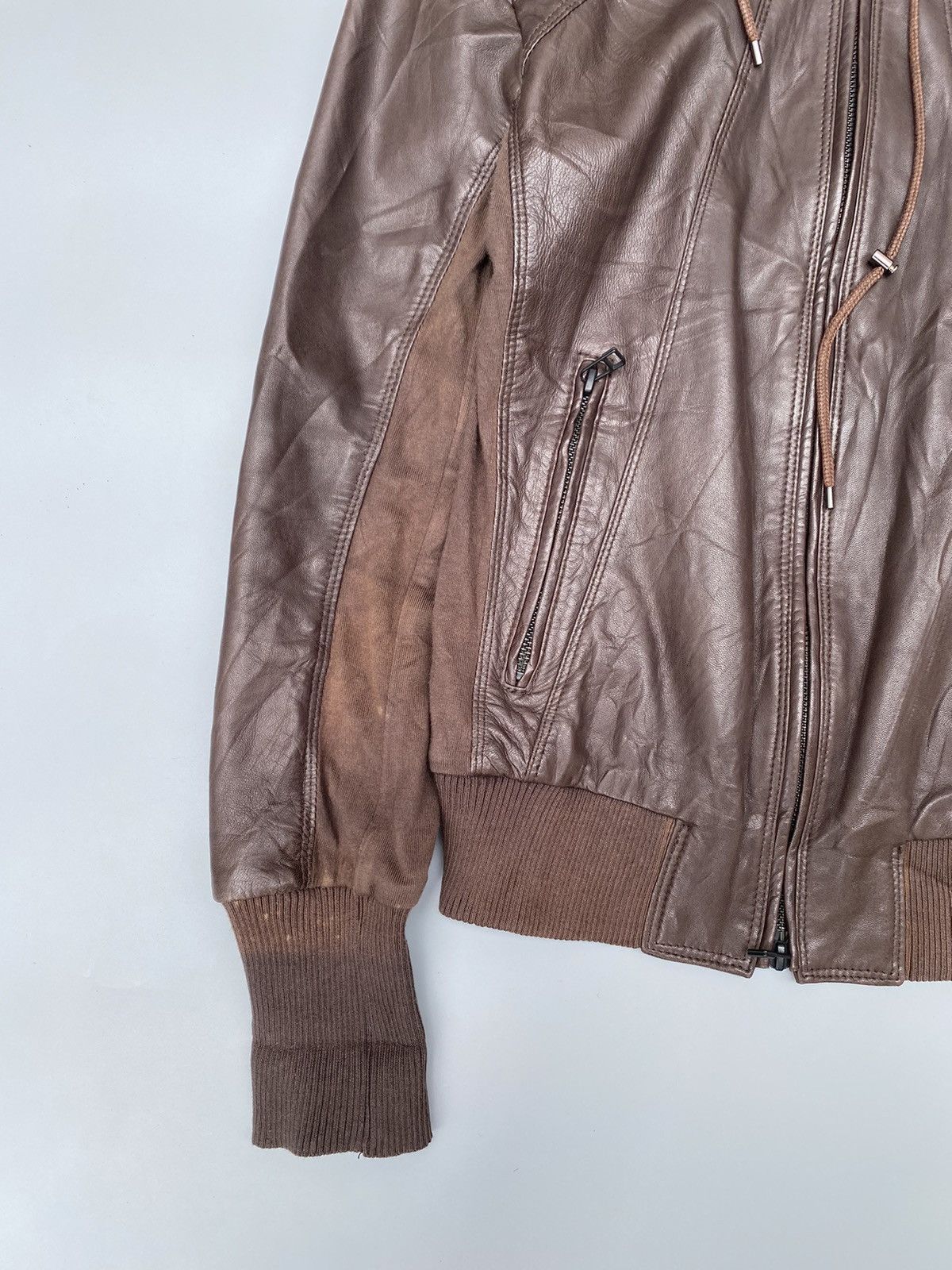 If Six Was Nine × KMRii Custom Culture- Punk Leather-Trimmed Hooded Zip up Jacket Size US XXS / EU 40 - 4 Thumbnail