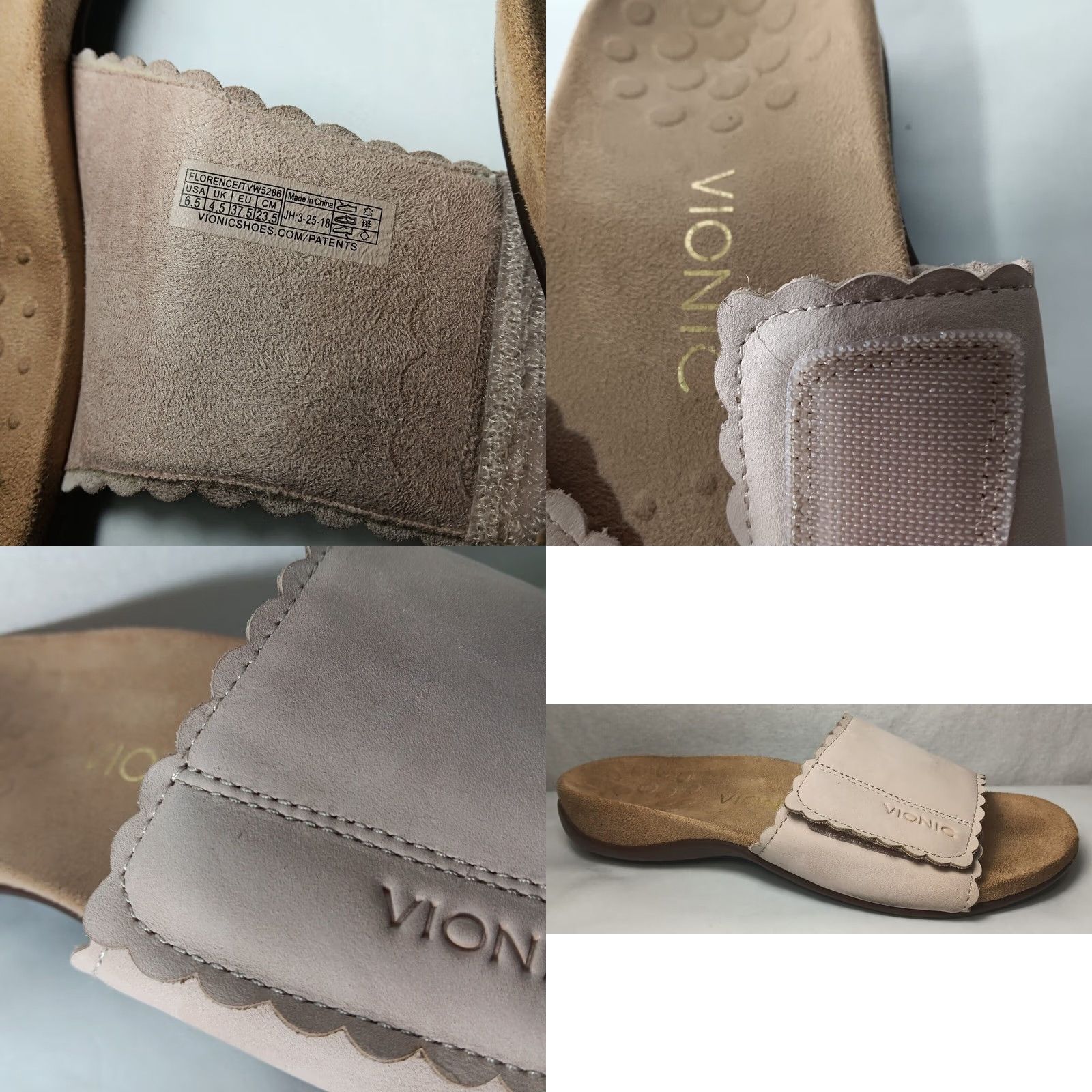 Vionic Vionic Florence Sandals Womens 6.5 Pink Scalloped Leather Adjustable Comfort Slip On Slide Travel Casual Womens Shoes Size US 7 / IT 37 - 8 Thumbnail
