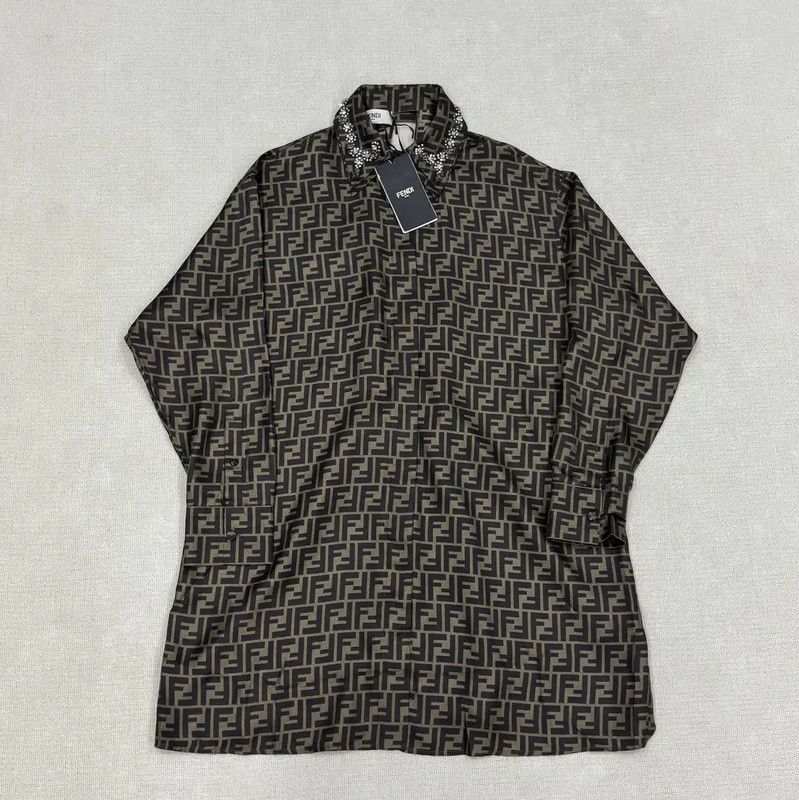 Fendi Brown Silk Long Sleeve Dress for Women 0089