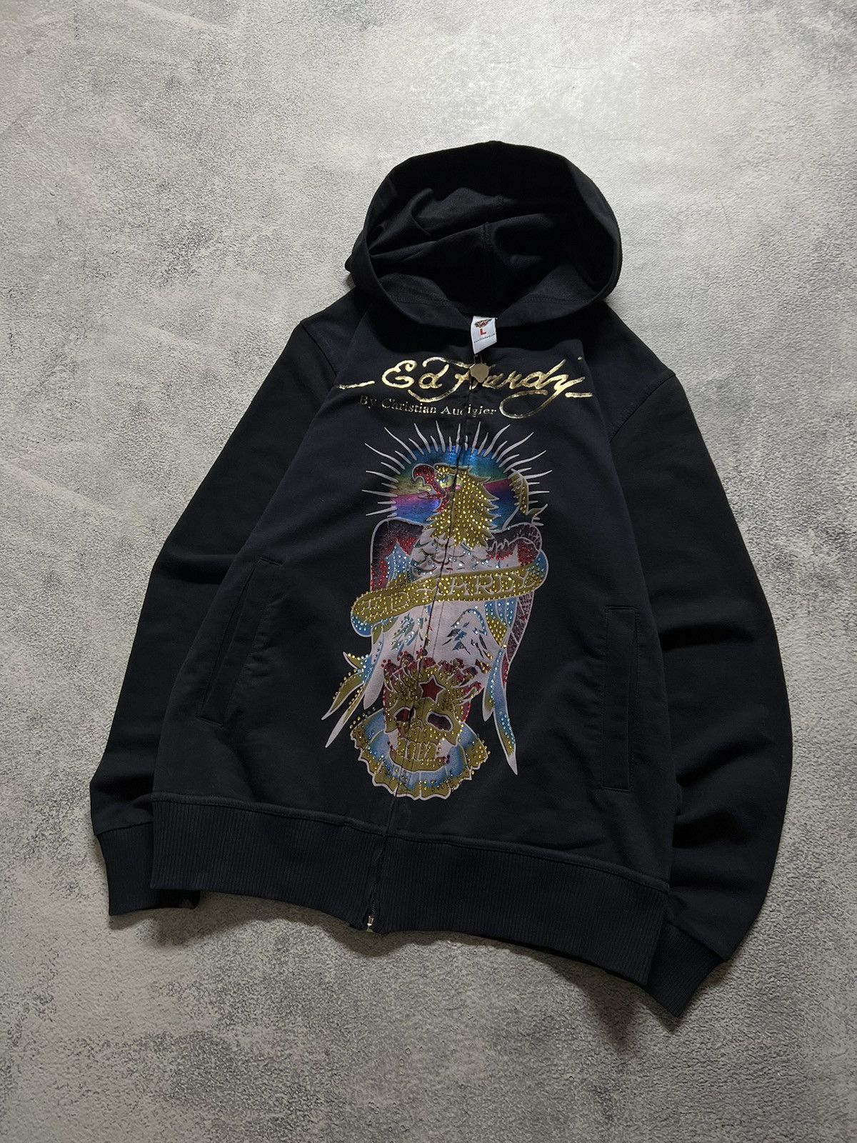 Christian Audigier × Ed Hardy × Vintage Vintage Y2k 🦅☠️ Ed Hardy Eagle Skull Big Logo Hoodie 90’s Size L / US 10 / IT 46 - 3 Thumbnail