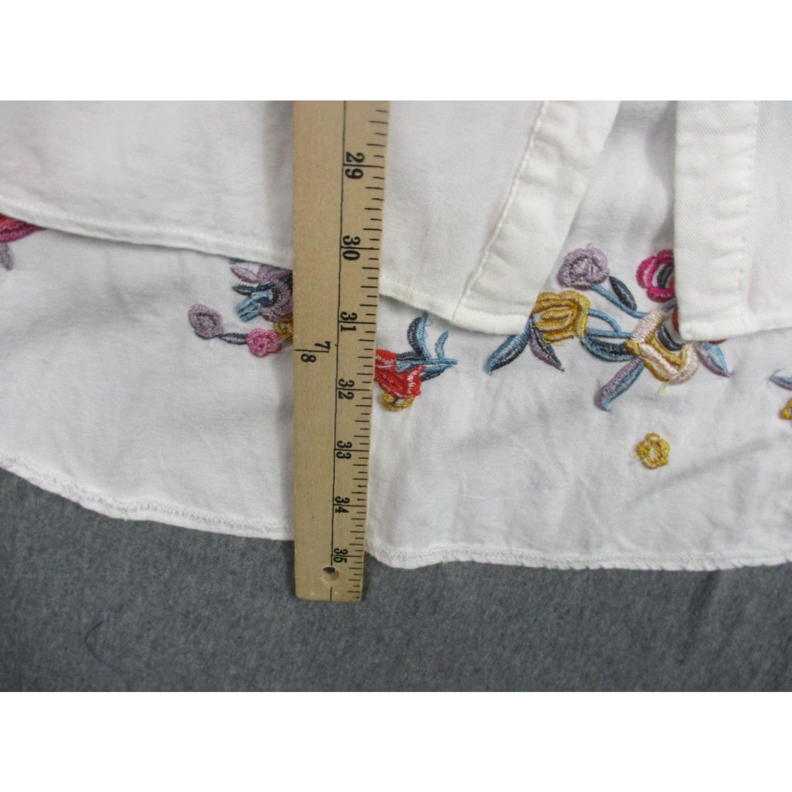 Vintage Caren Forbes Shirt Womens Large White Embroidered Floral Button Front Tunic Size L / US 10 / IT 46 - 6 Thumbnail
