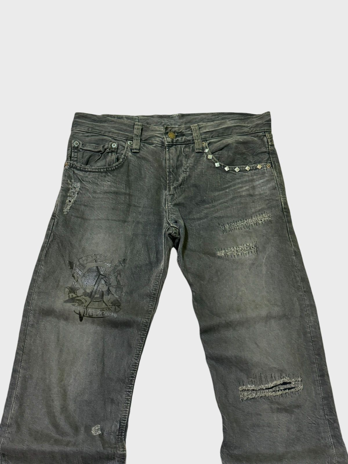 Edwin × Hysteric Glamour Vintage Edwin 502 Studs Skull Distressed Denim Size US 30 / EU 46 - 3 Thumbnail