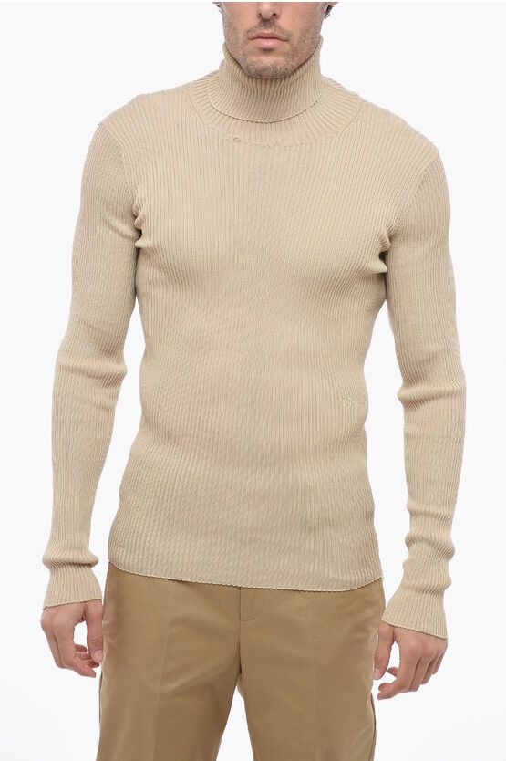 image of Off White Seasonal Turtleneck Helvet Ribbed Sweater in Beige, Men's (Size 2XL)