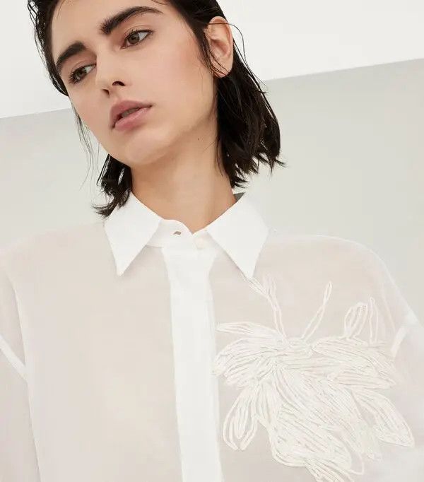 Brunello Cucinelli o1w1db10825 Blouse in White Size M / US 6-8 / IT 42-44 - 5 Thumbnail