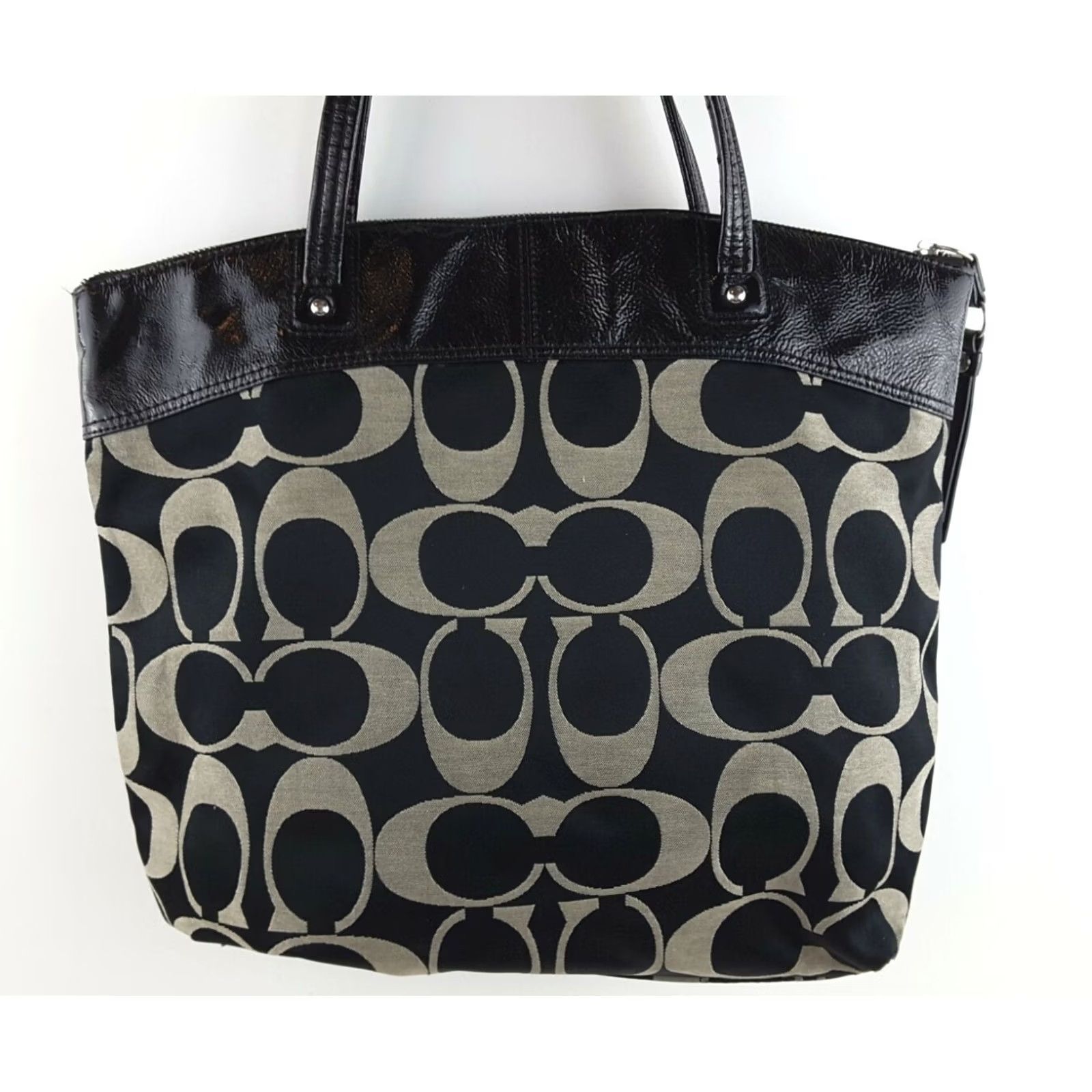 Coach Coach Laura Black Gray Jacquard Large Tote Purse Signature F18335 Handbag Women Size ONE SIZE - 4 Thumbnail