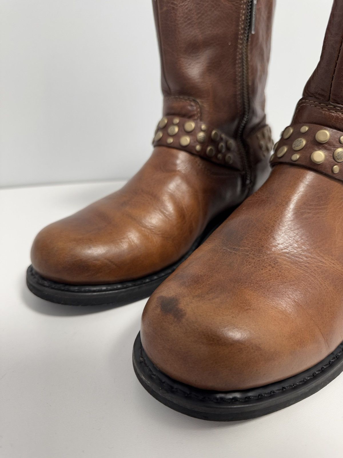 Harley Davidson × Vintage HARLEY DAVIDSON VADA Biker Boots Ankle Leather Bootie EUR-40 Size US 10 / IT 40 - 4 Thumbnail