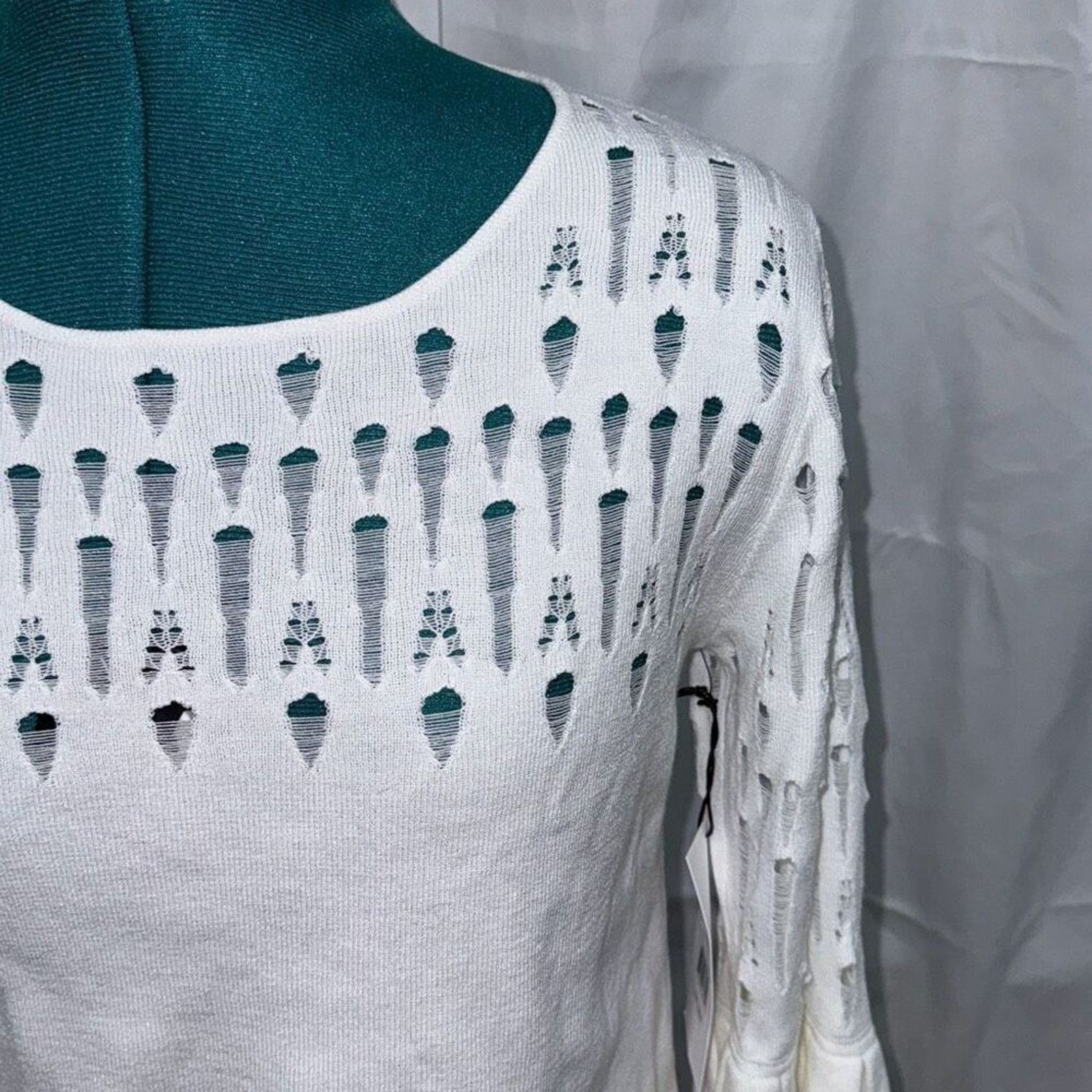 Bailey 44 Bailey 44 white open knit bell sleeve sweater | Sz L, NWT Size L / US 10 / IT 46 - 3 Thumbnail