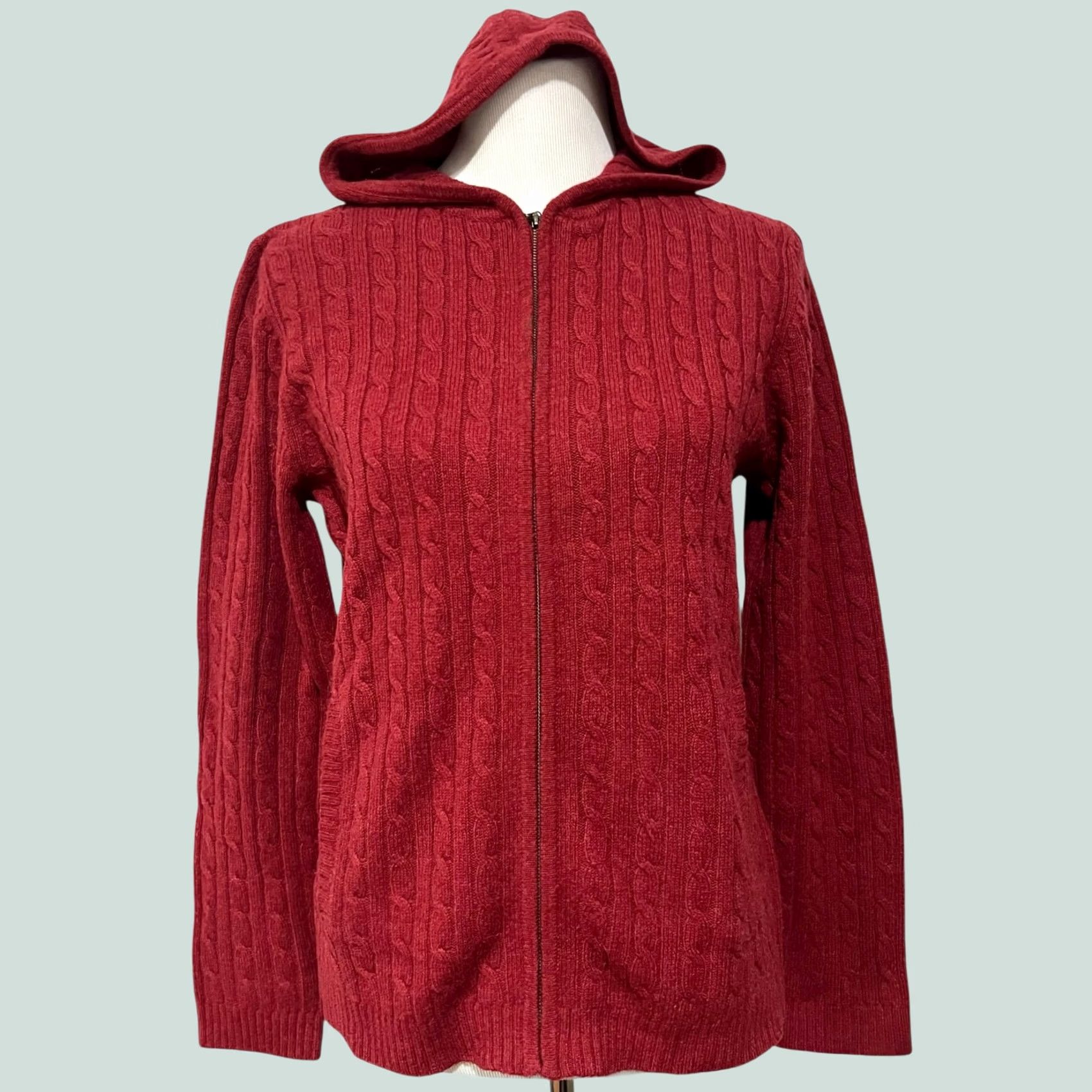 Vintage VINTAGE L.L. Bean Lambswool Hooded Sweater Womens M Cable Knit Zip Hoodie Fisherman Size M / US 6-8 / IT 42-44 - 1 Thumbnail