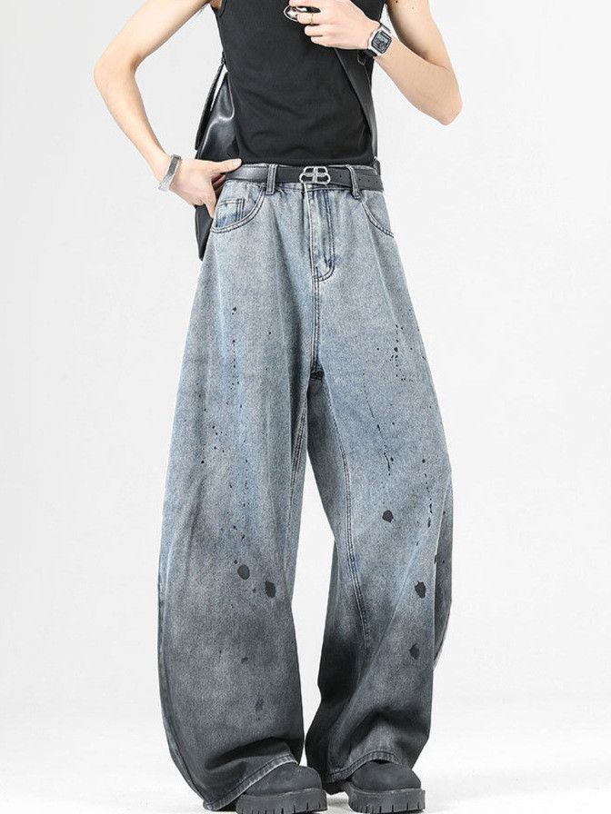 Vintage American-style gradient ink splatter curved jeans for men Size US 32 / EU 48 - 2 Thumbnail