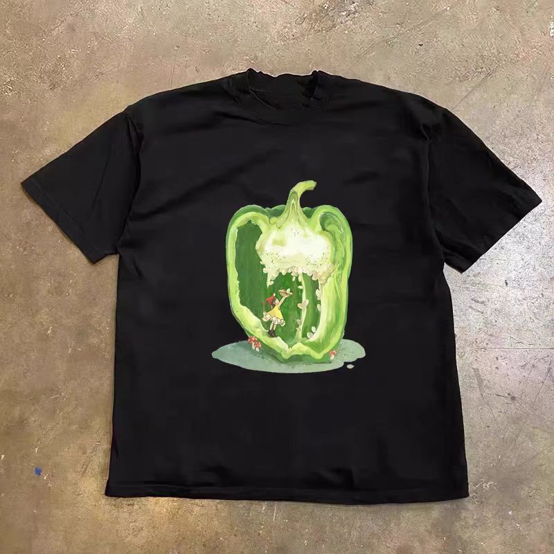 Japanese Brand Black retro green pepper print cotton t-shirt Size US M / EU 48-50 / 2 - 1 Thumbnail