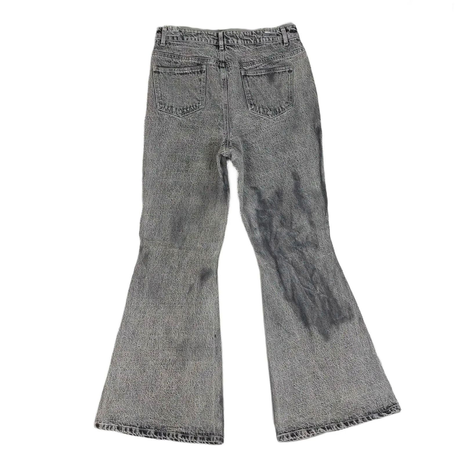 Other VENUS Women's 10 Black Acid Wash Denim Wide Flare Leg Jeans Size 32" / US 10 / IT 46 - 3 Thumbnail