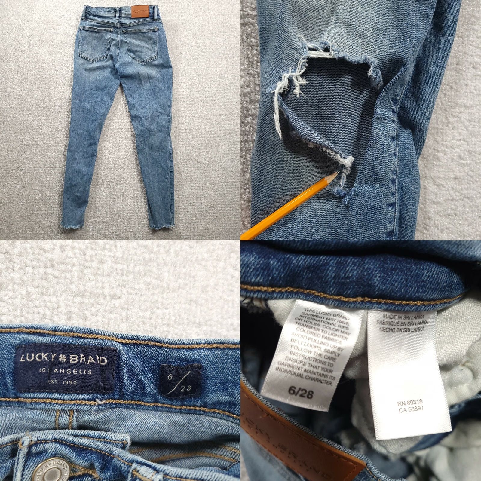 Lucky Brand Lucky Brand Skinny Jeans Womens 6 Ripped Frayed 26 x 28 Denim Blue 5-Pocket Regular Mens? Womens Size 28" / US 6 / IT 42 - 8 Thumbnail